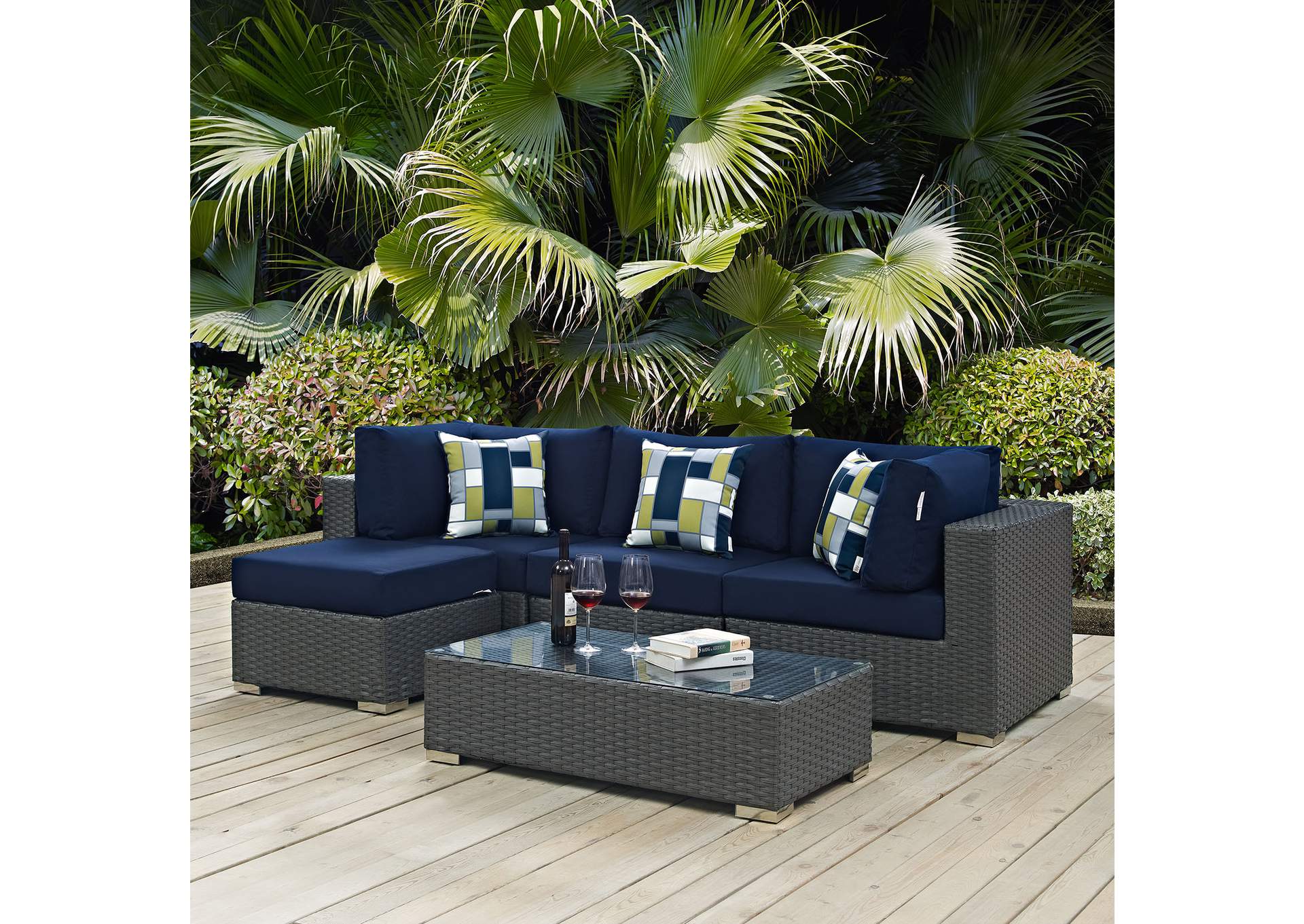 Canvas Navy Sojourn 5 Piece Outdoor Patio Sunbrella,Modway