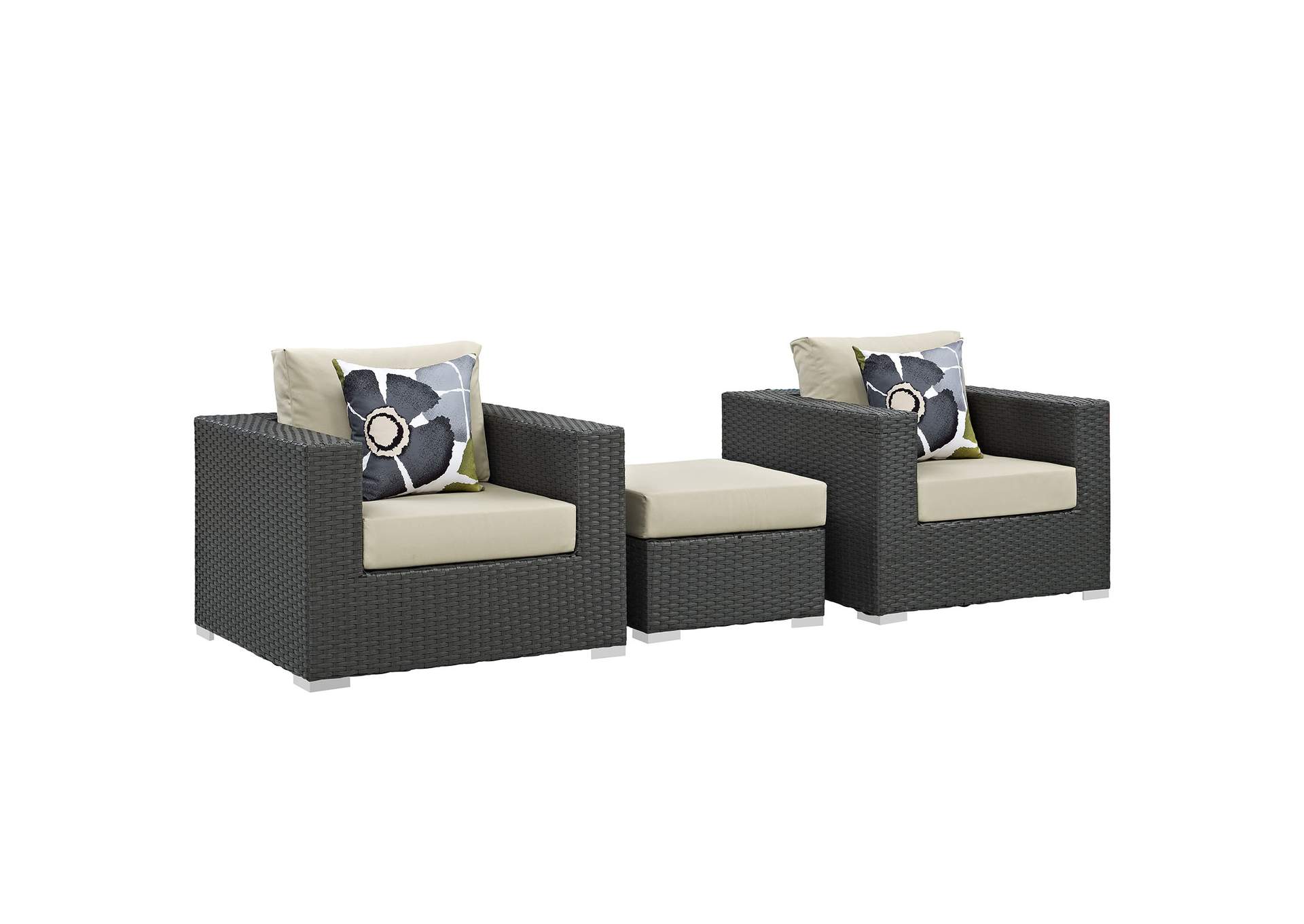 Canvas Antique Beige Sojourn 3 Piece Outdoor Patio Sunbrella,Modway
