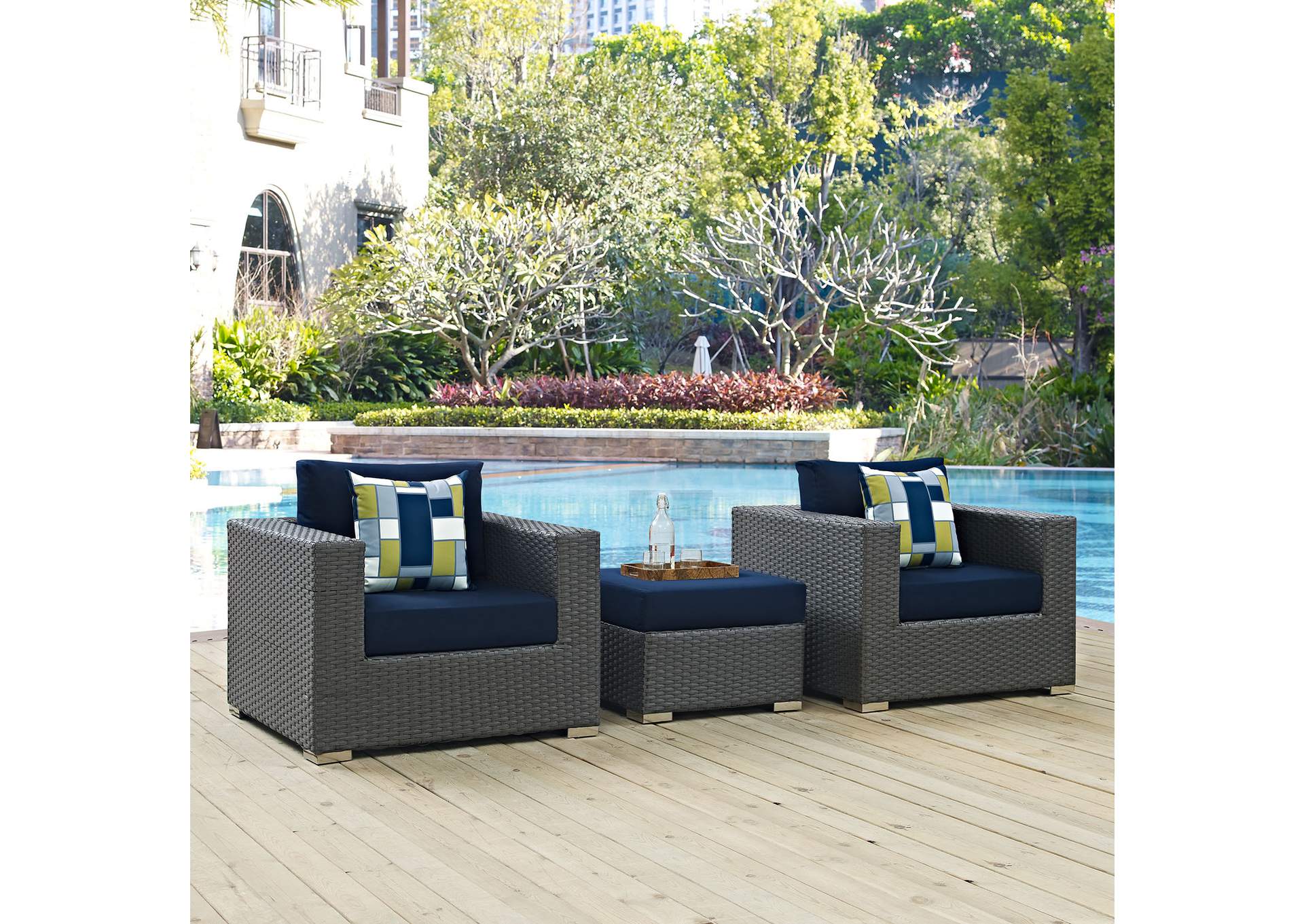 Canvas Navy Sojourn 3 Piece Outdoor Patio Sunbrella,Modway