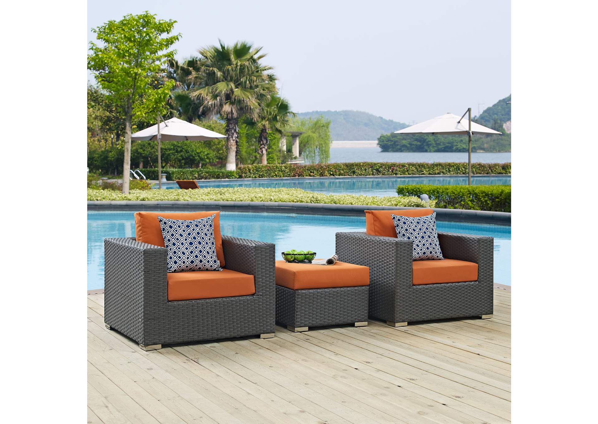 Canvas Tuscan Sojourn 3 Piece Outdoor Patio Sunbrella,Modway