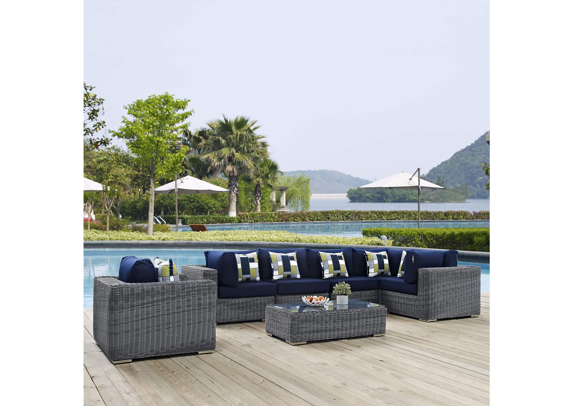 Canvas Navy Summon 7 Piece Outdoor Patio Sunbrella,Modway