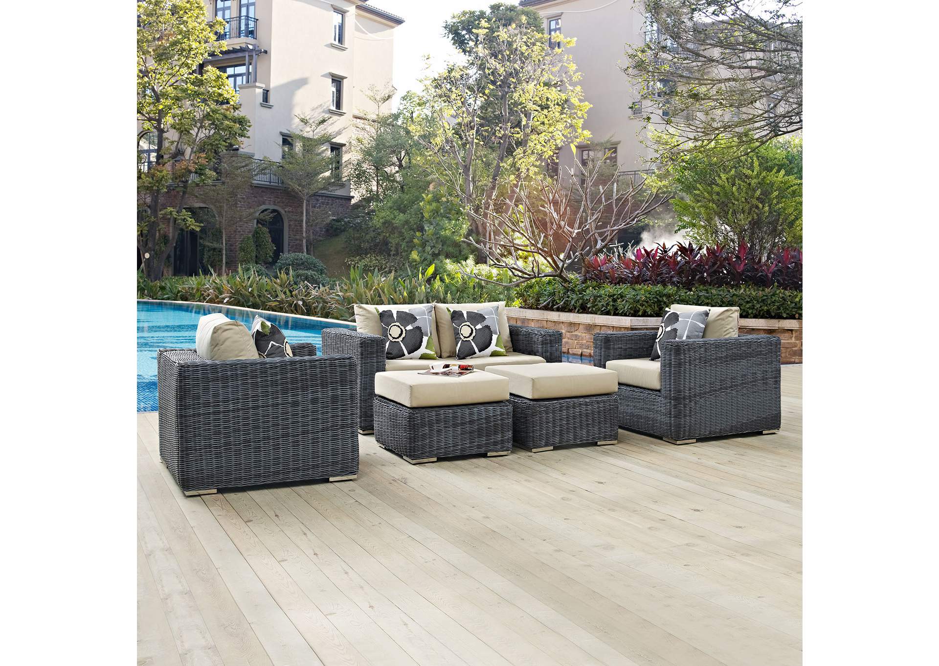 Canvas Antique Beige Summon 5 Piece Outdoor Patio Sunbrella,Modway