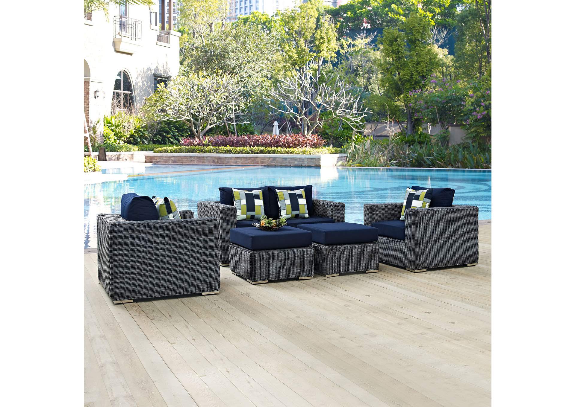 Canvas Navy Summon 5 Piece Outdoor Patio Sunbrella,Modway