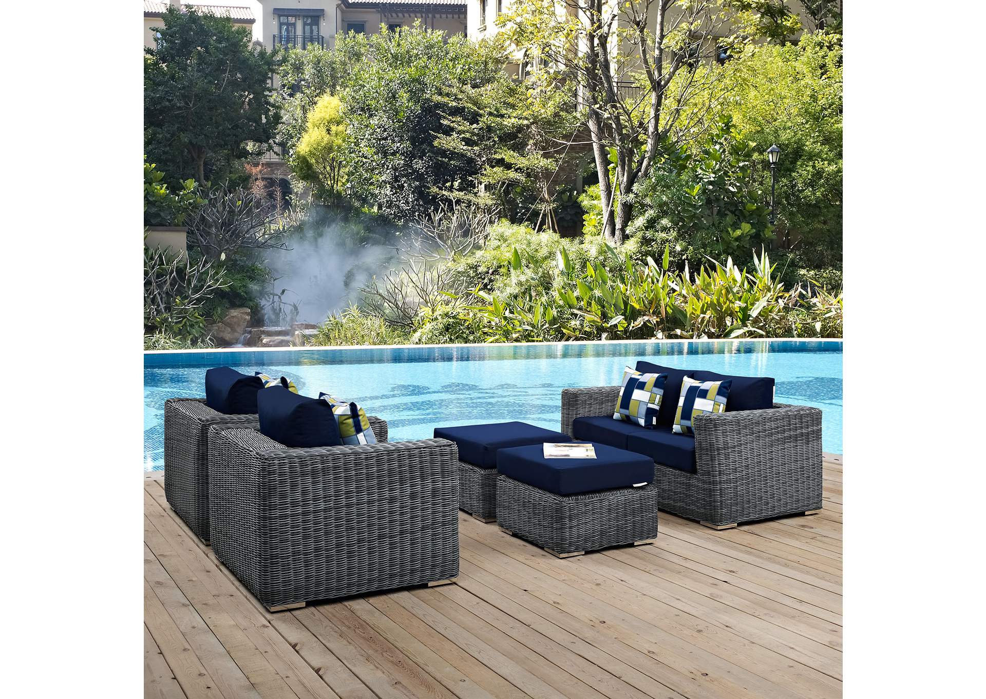 Canvas Navy Summon 5 Piece Outdoor Patio Sunbrella,Modway