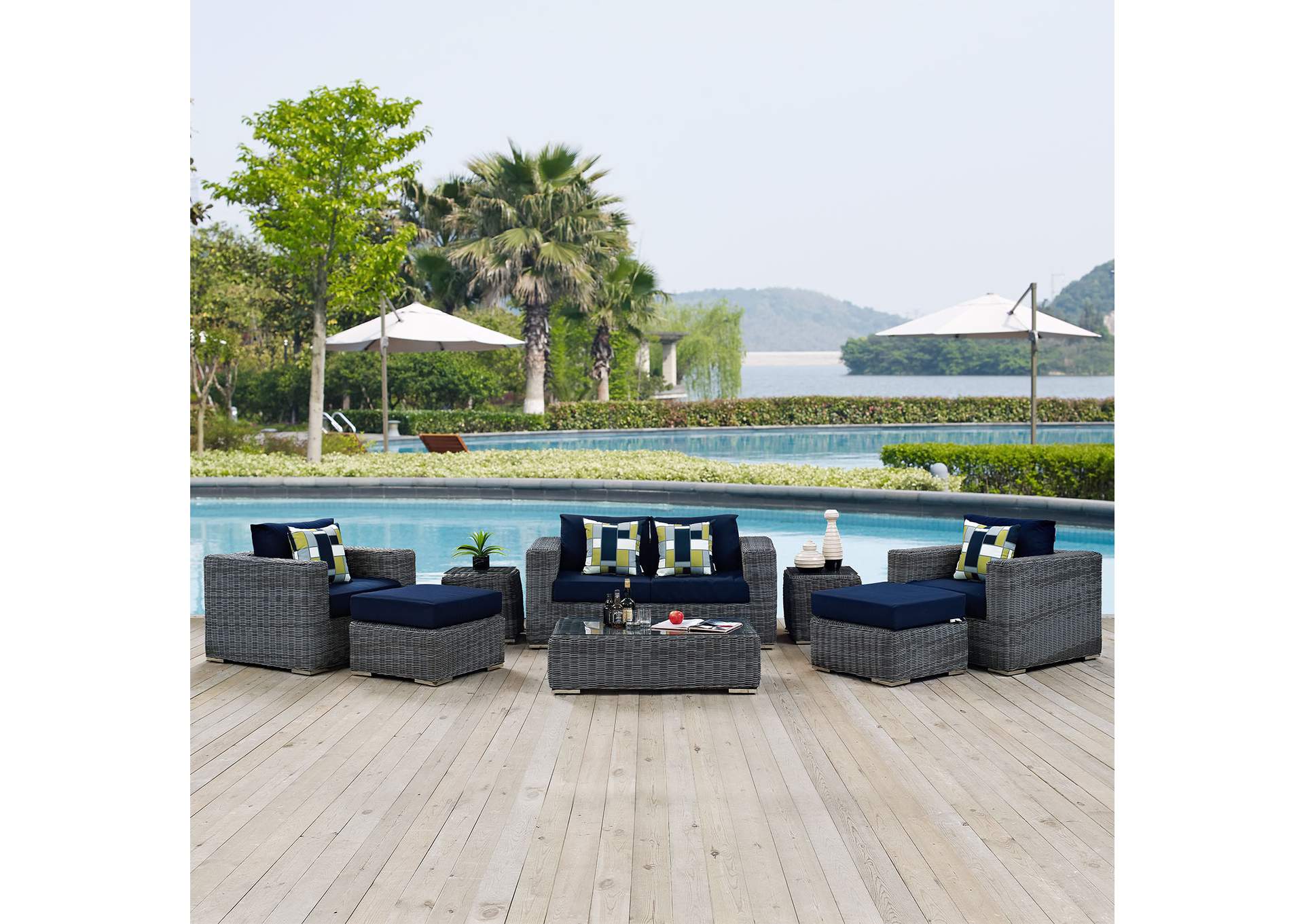 Canvas Navy Summon 8 Piece Outdoor Patio Sunbrella,Modway