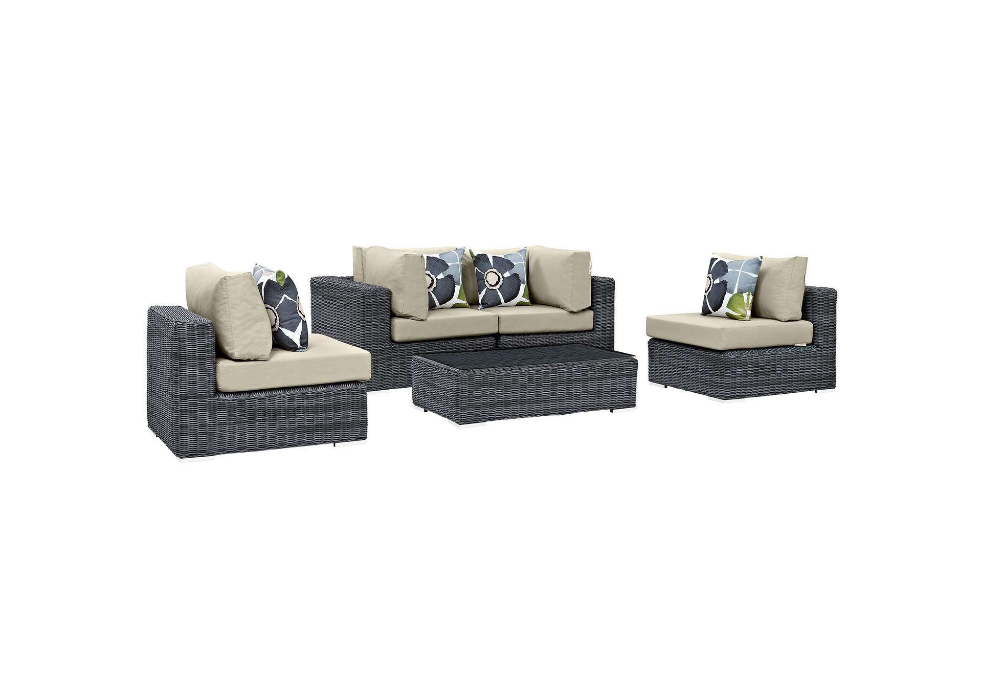 Canvas Antique Beige Summon 5 Piece Outdoor Patio Sunbrella,Modway