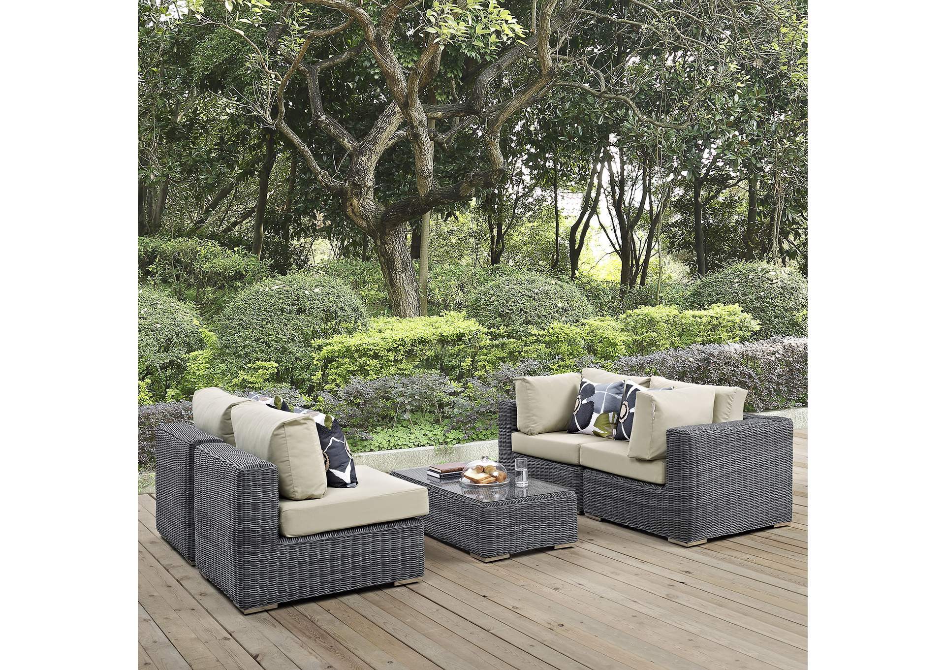 Canvas Antique Beige Summon 5 Piece Outdoor Patio Sunbrella,Modway