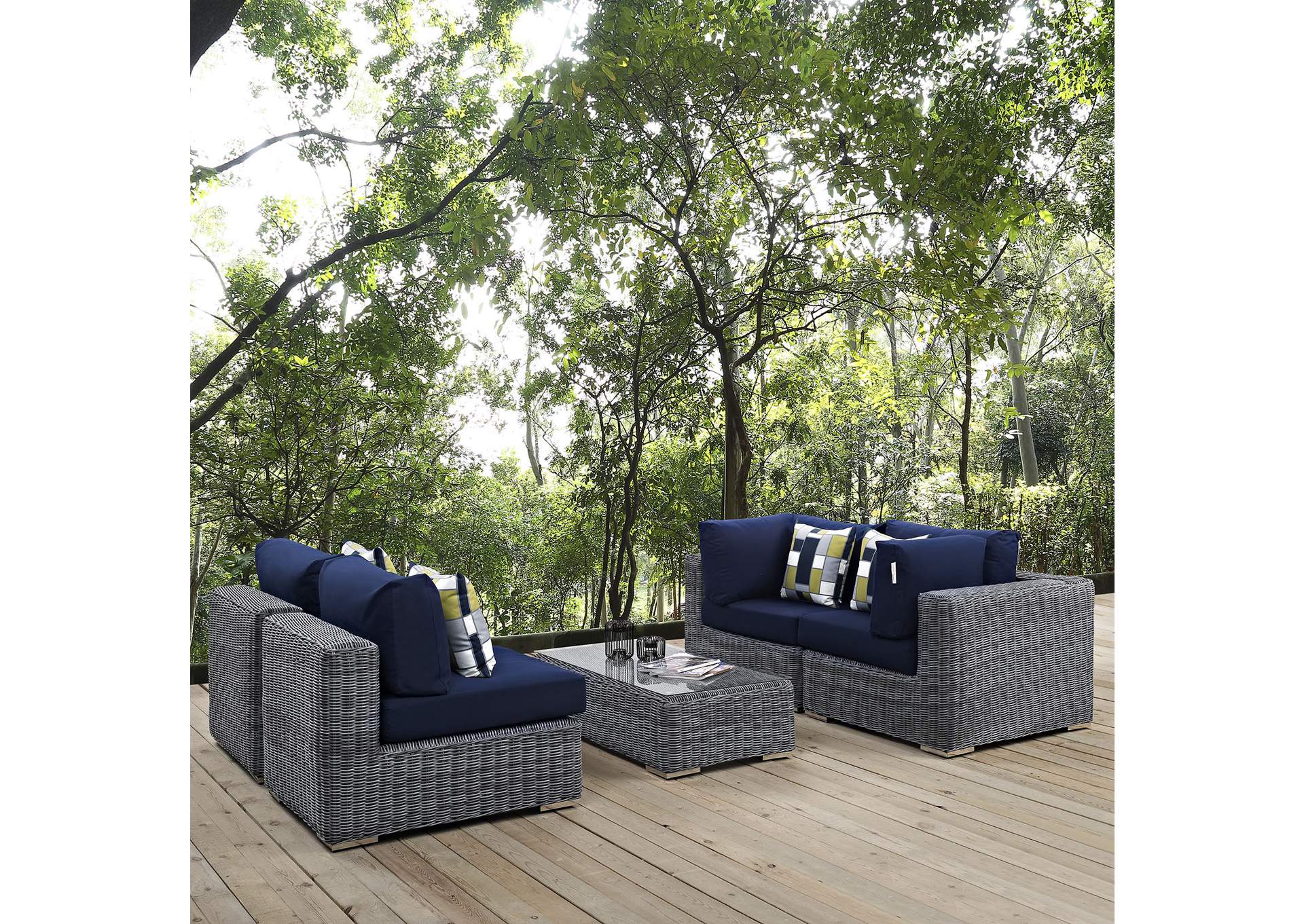 Canvas Navy Summon 5 Piece Outdoor Patio Sunbrella,Modway