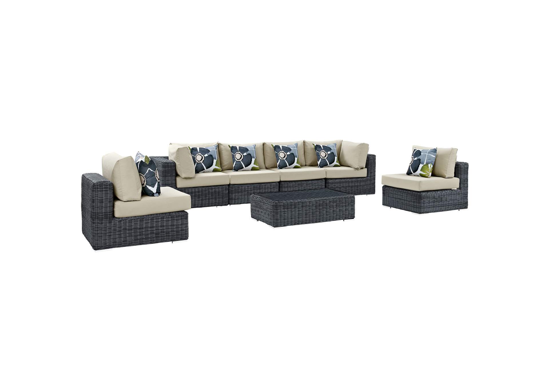 Canvas Antique Beige Summon 7 Piece Outdoor Patio Sunbrella,Modway