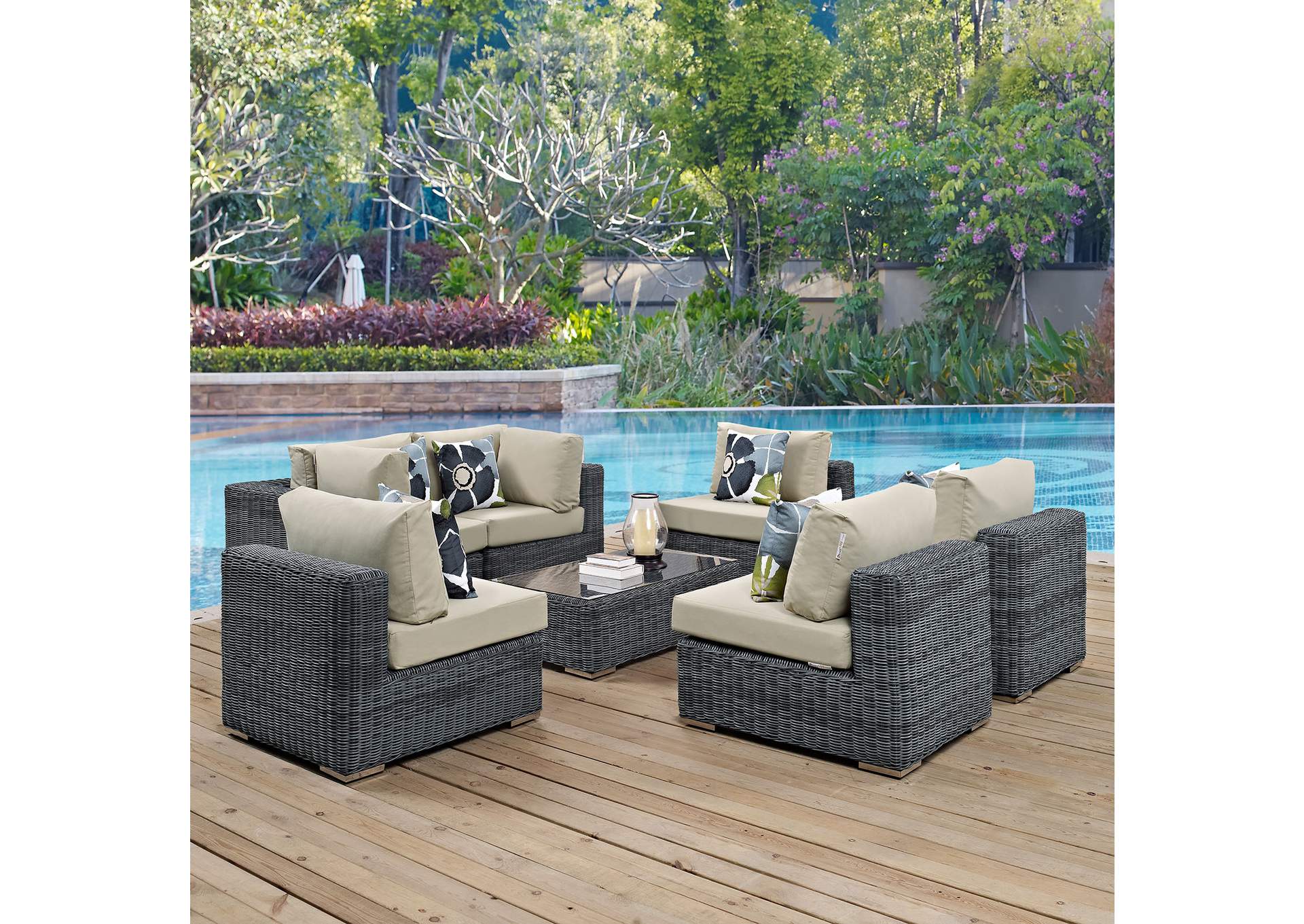 Canvas Antique Beige Summon 7 Piece Outdoor Patio Sunbrella,Modway