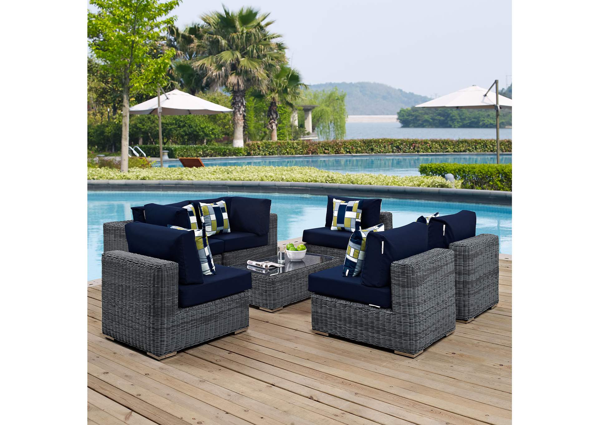 Canvas Navy Summon 7 Piece Outdoor Patio Sunbrella,Modway