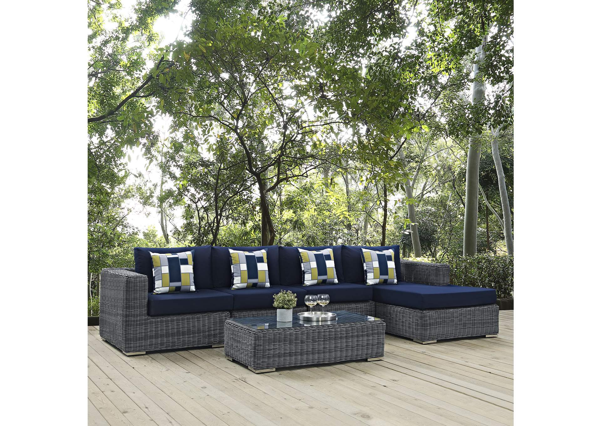 Canvas Navy Summon 5 Piece Outdoor Patio Sunbrella,Modway