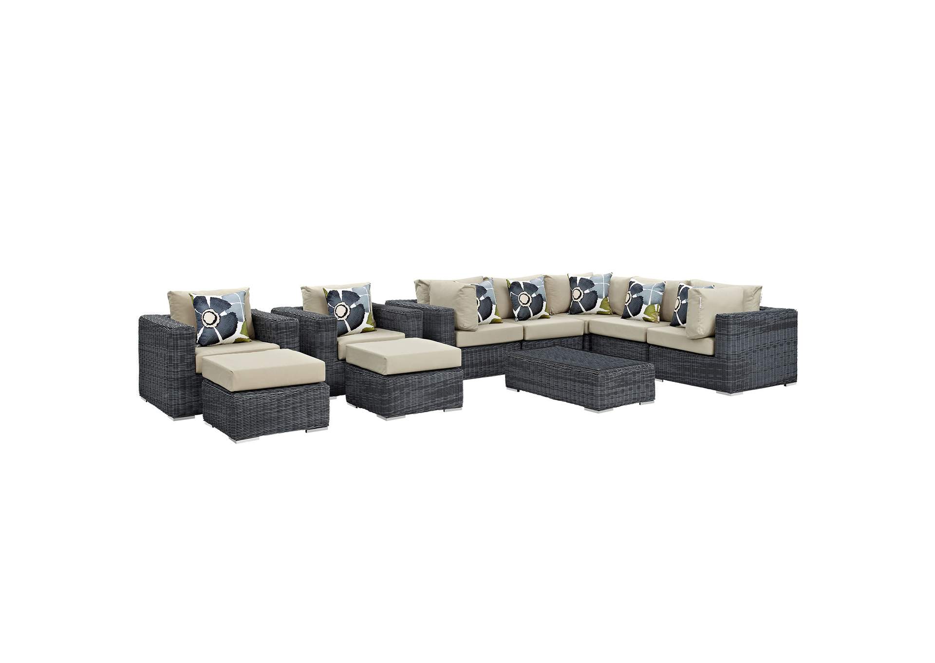 Canvas Antique Beige Summon 10 Piece Outdoor Patio Sunbrella,Modway