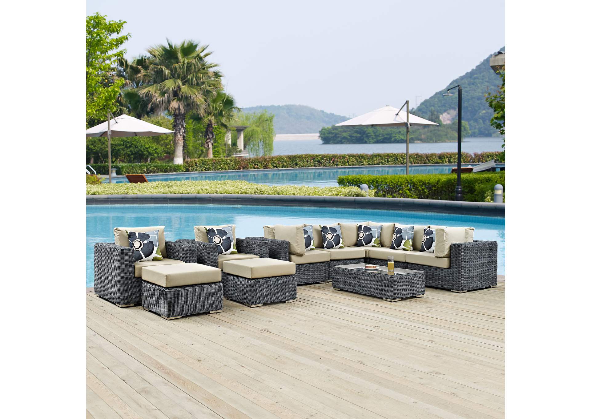 Canvas Antique Beige Summon 10 Piece Outdoor Patio Sunbrella,Modway