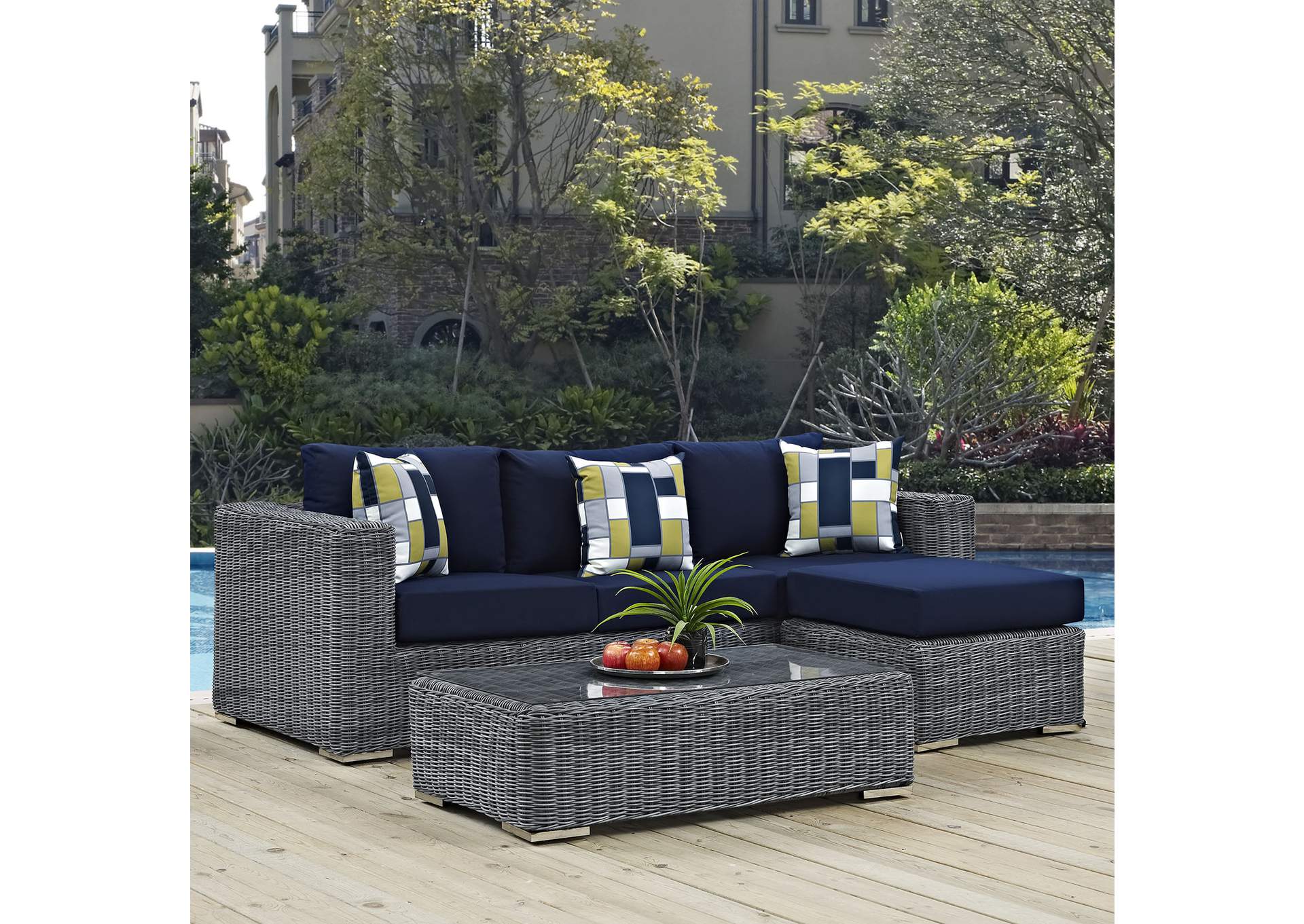 Canvas Navy Summon 3 Piece Outdoor Patio Sunbrella,Modway