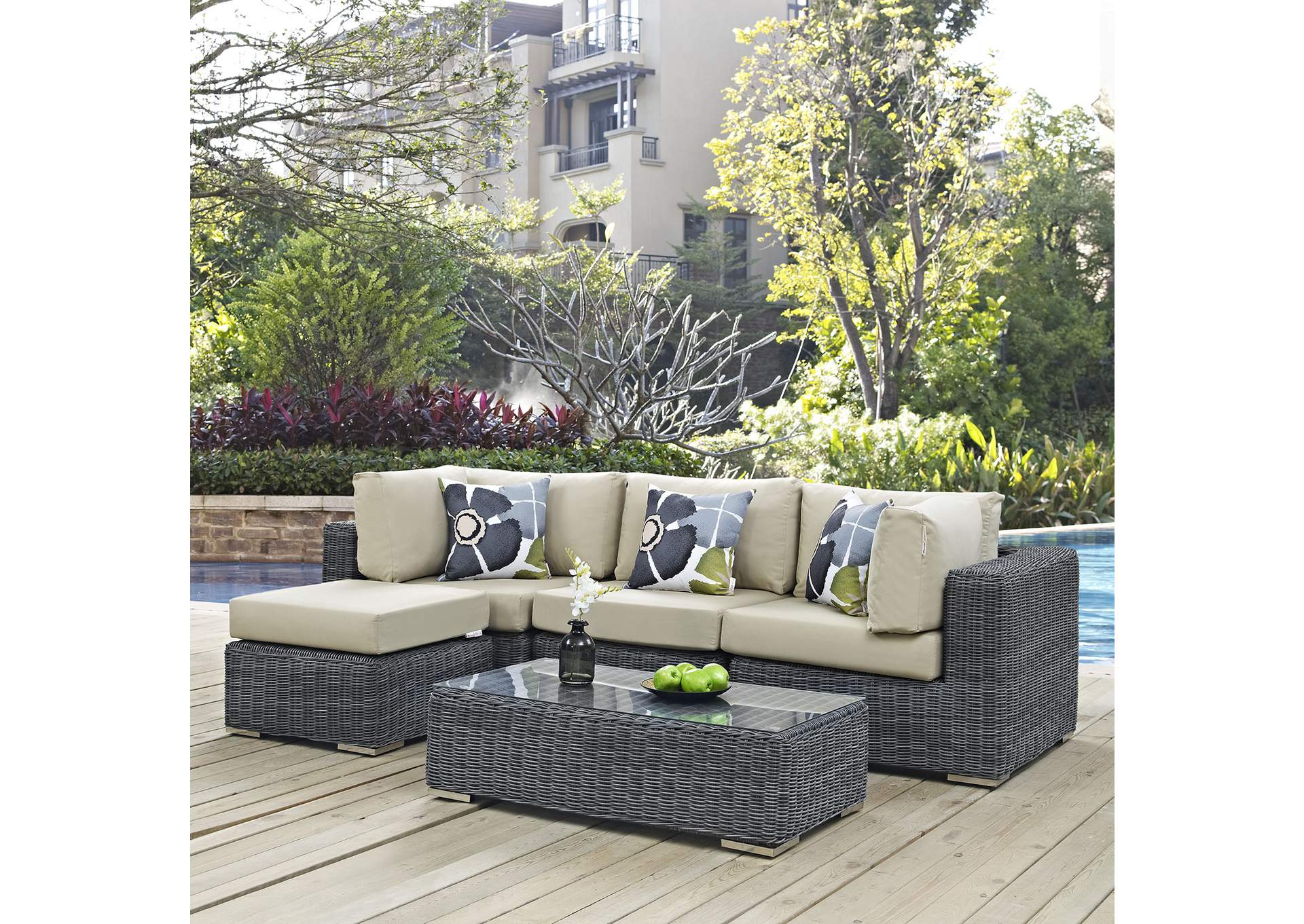 Canvas Antique Beige Summon 5 Piece Outdoor Patio Sunbrella,Modway
