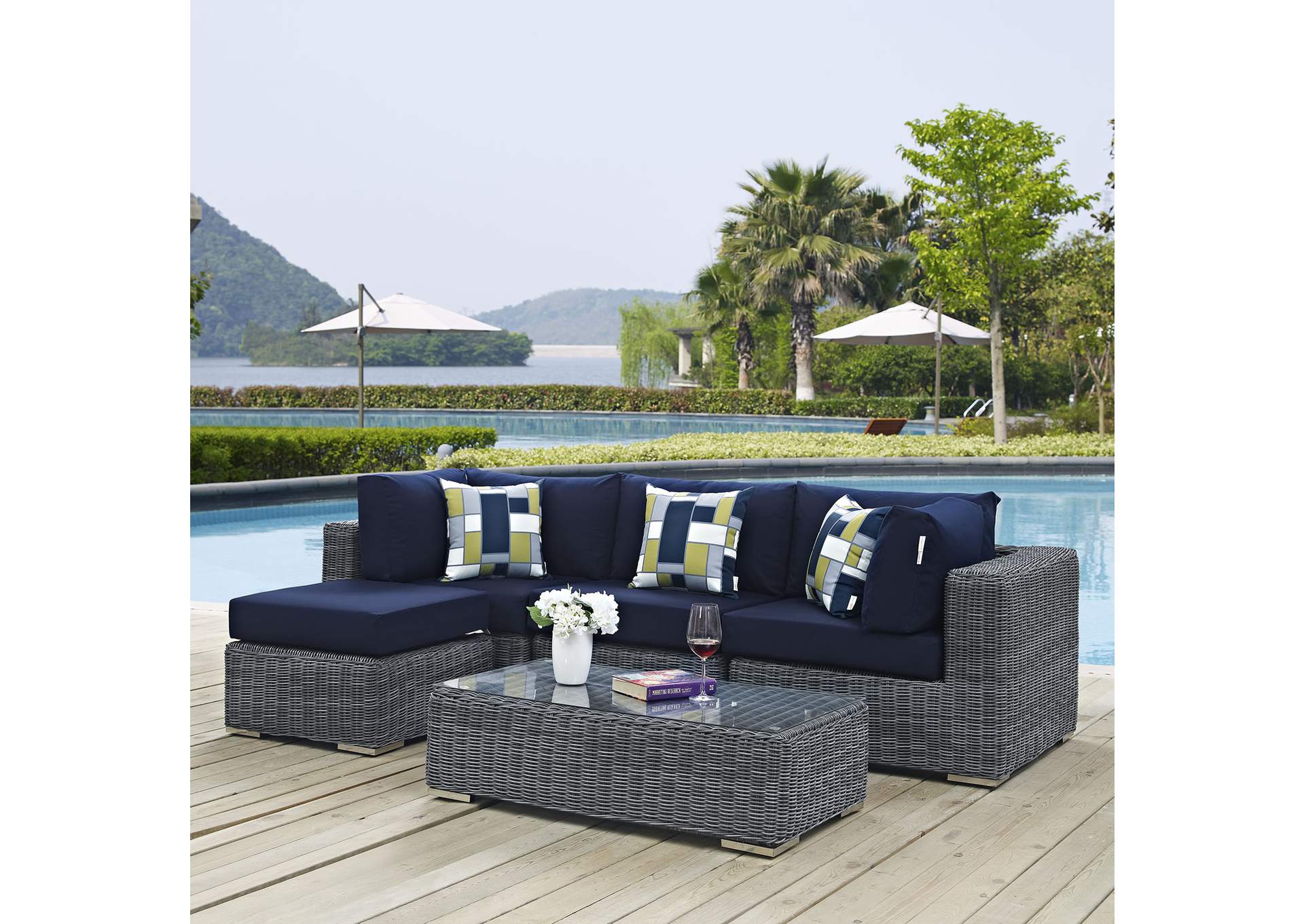 Canvas Navy Summon 5 Piece Outdoor Patio Sunbrella,Modway