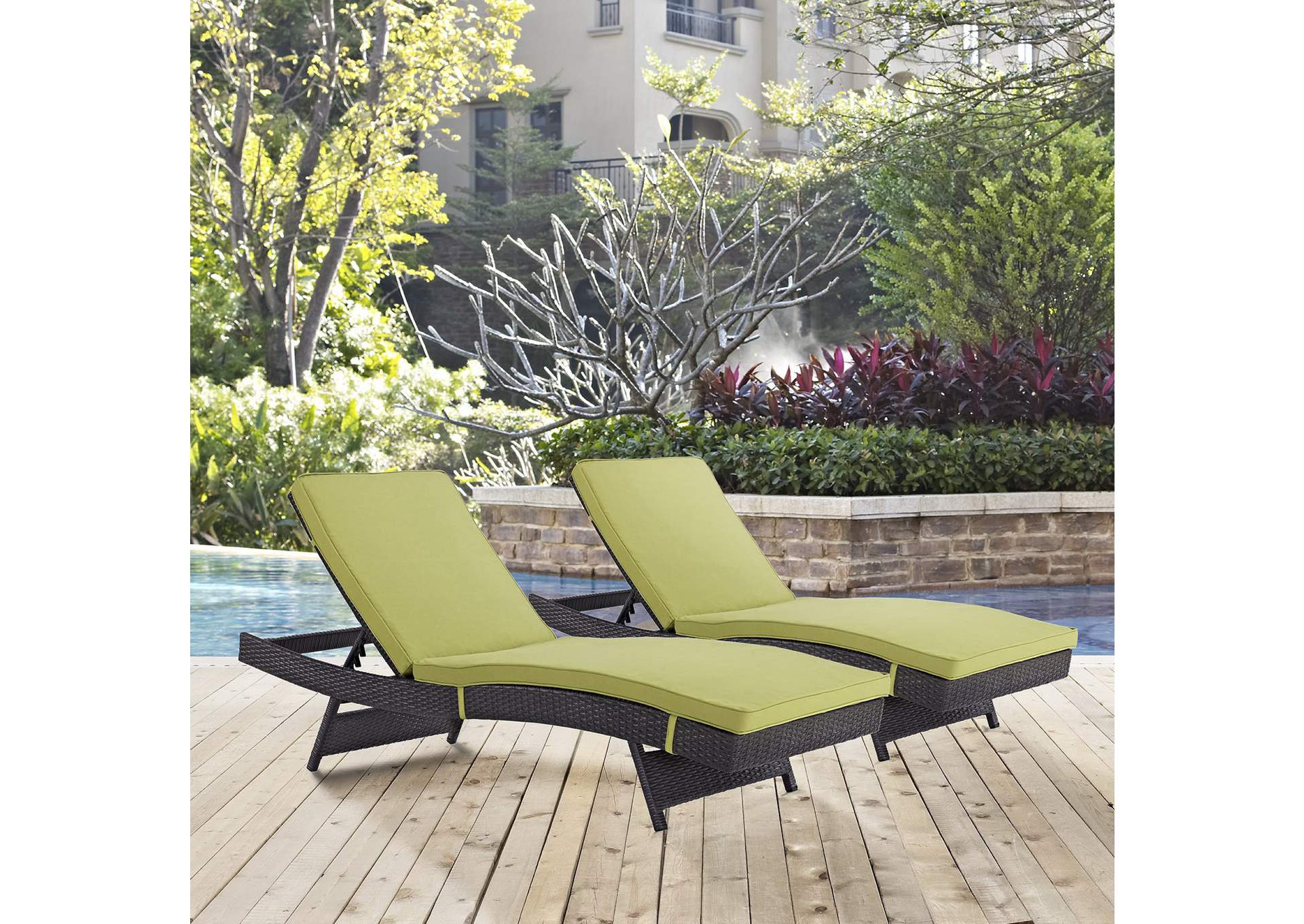 Espresso Peridot Convene Chaise Outdoor Patio [Set of 2],Modway