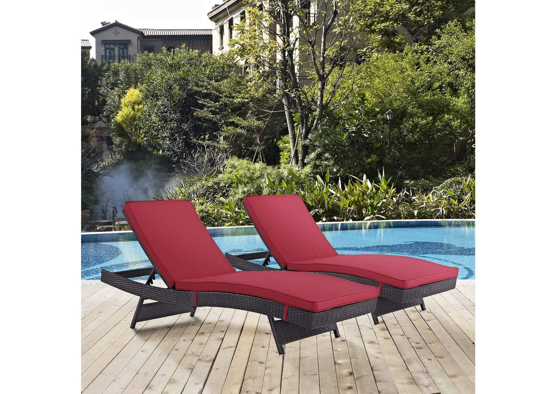 Espresso Red Convene Chaise Outdoor Patio [Set of 2],Modway