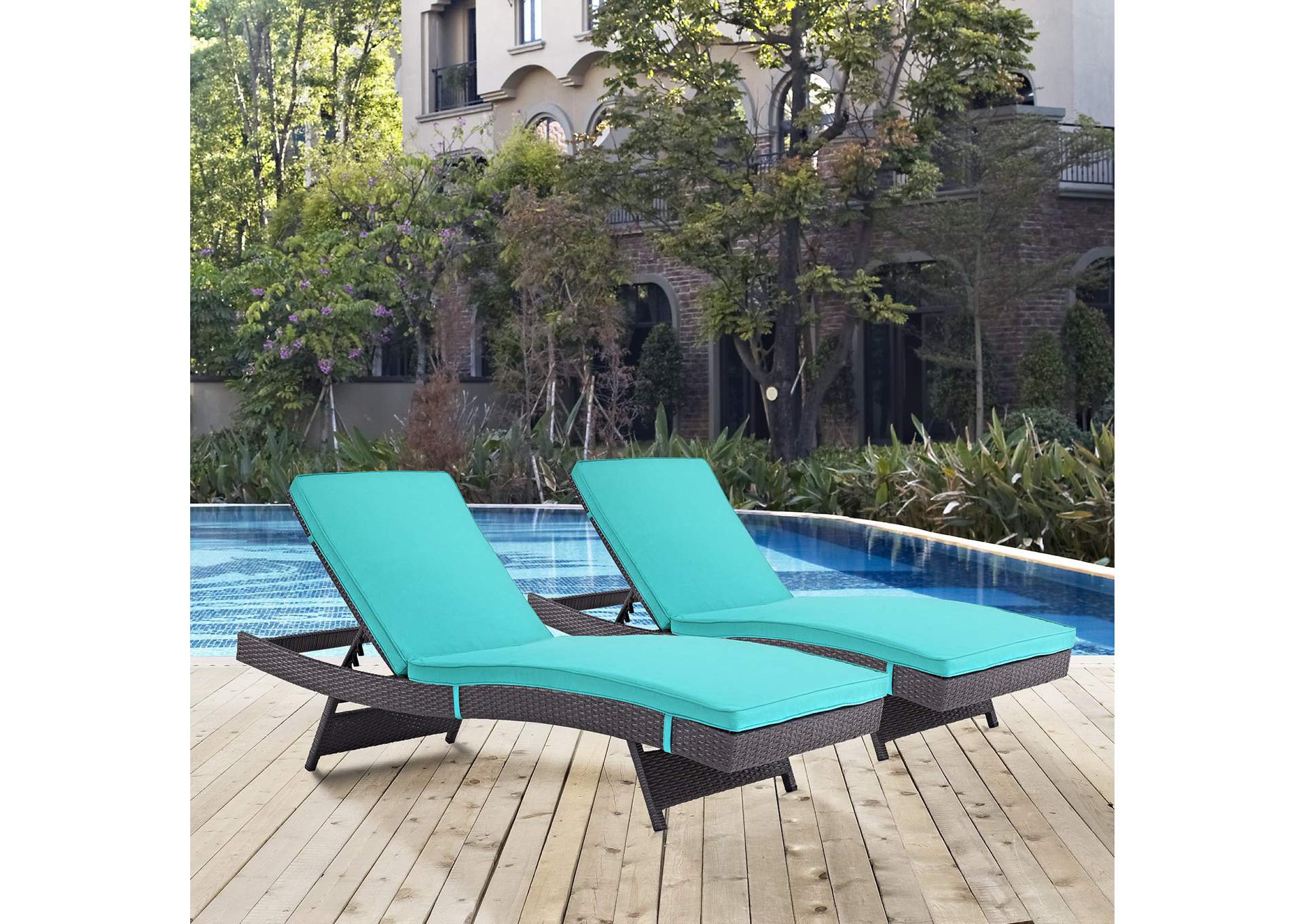 Espresso Turquoise Convene Chaise Outdoor Patio [Set of 2],Modway