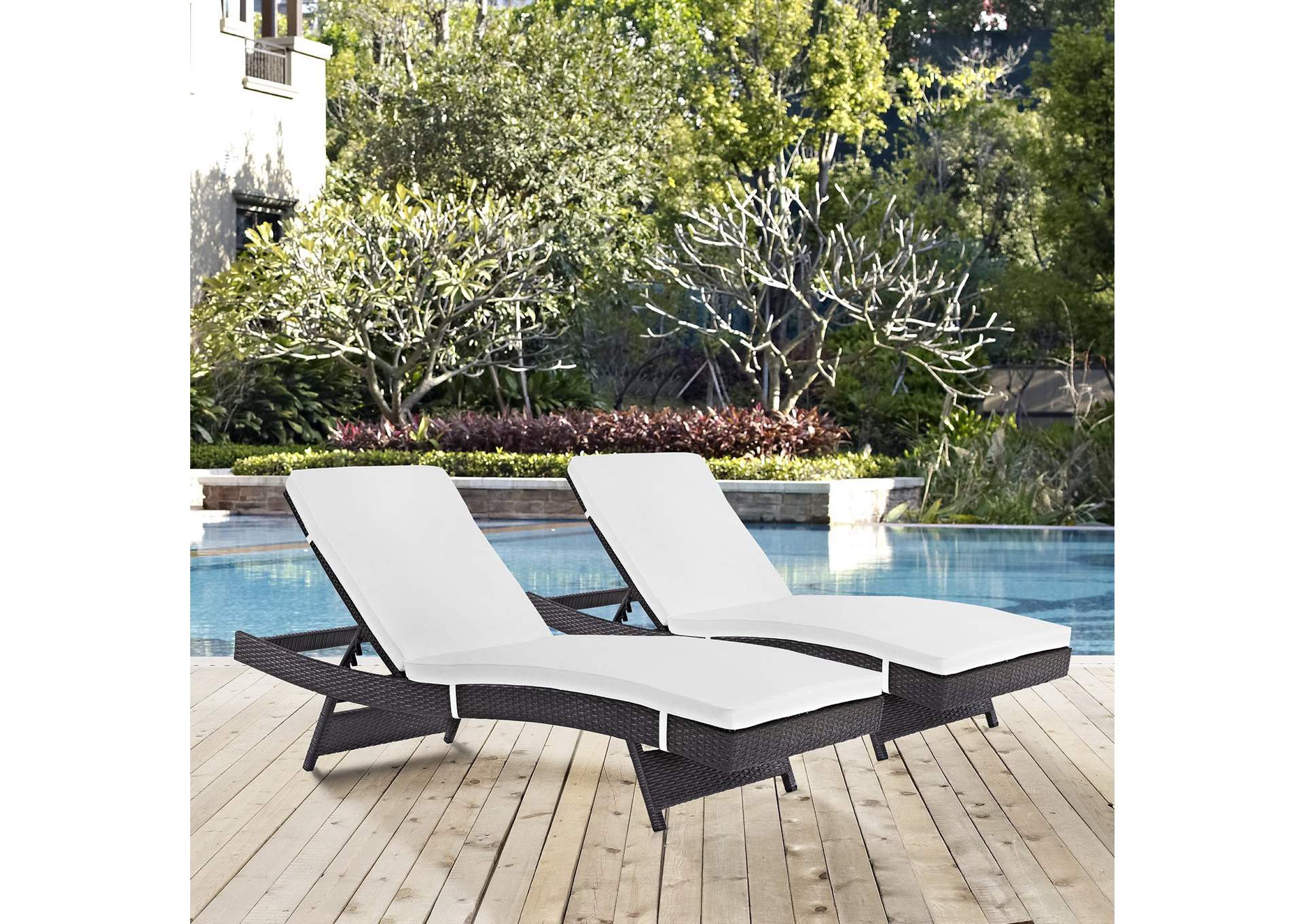 Espresso White Convene Chaise Outdoor Patio [Set of 2],Modway