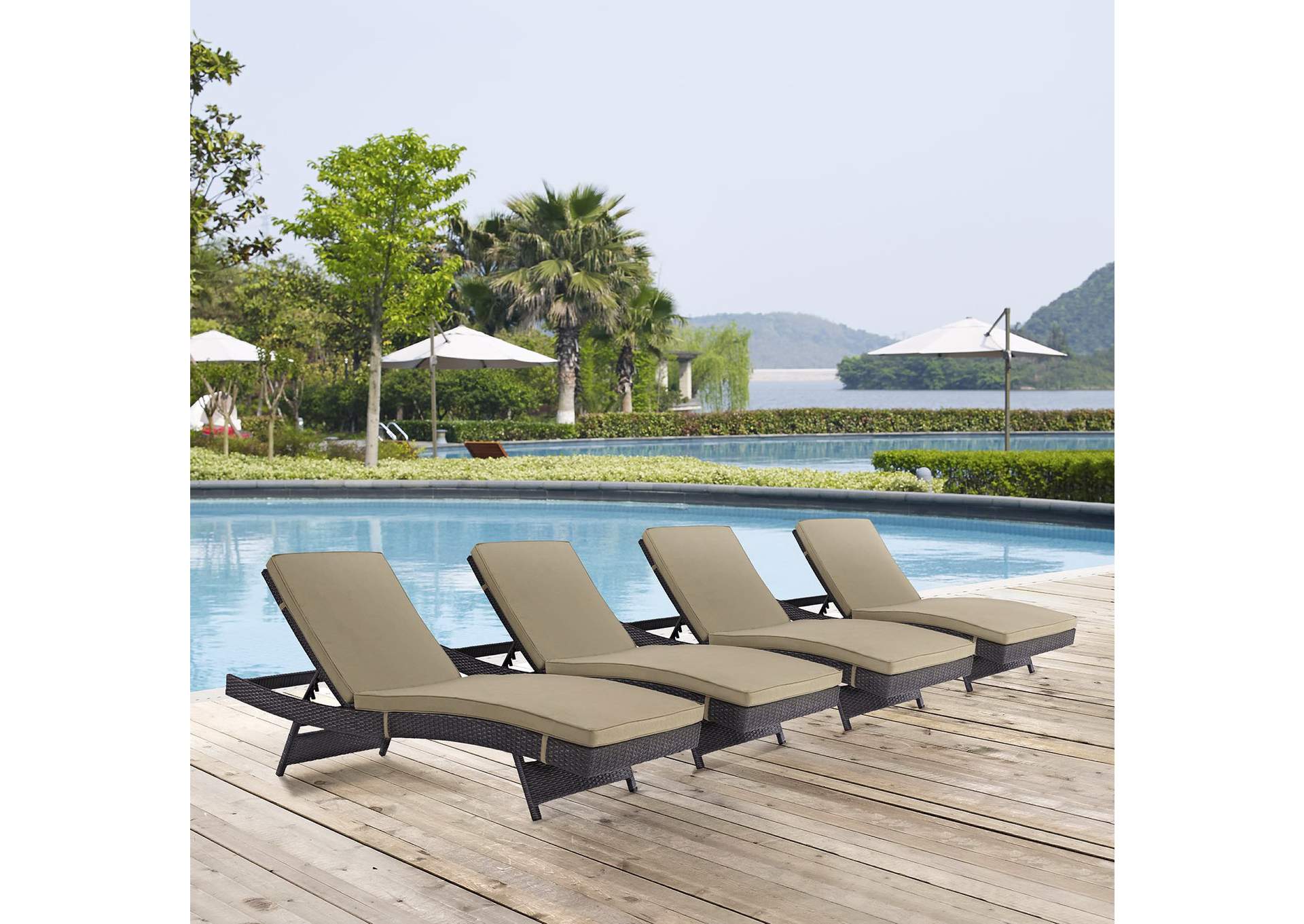Espresso Mocha Convene Chaise Outdoor Patio [Set of 4],Modway