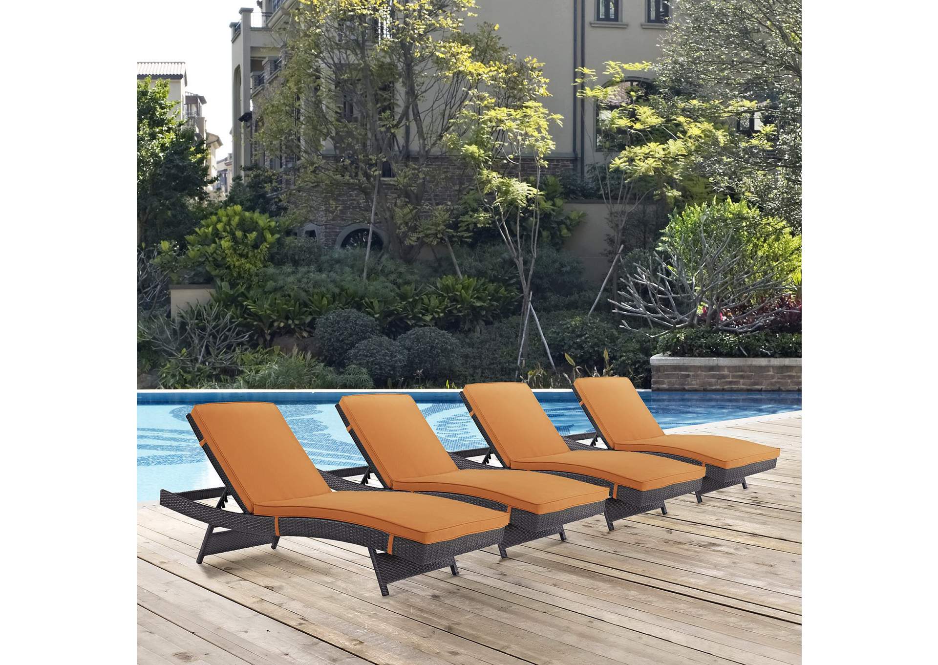 Espresso Orange Convene Chaise Outdoor Patio [Set of 4],Modway