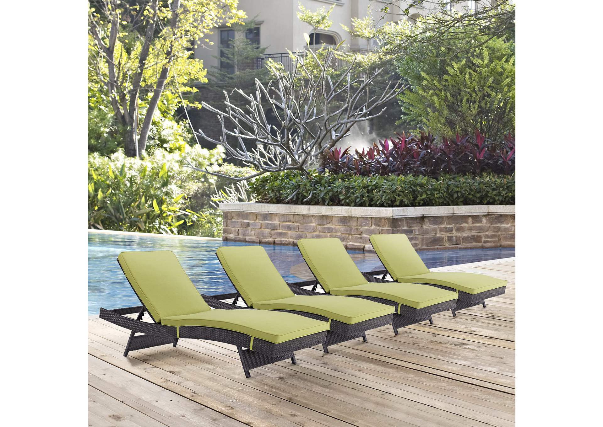 Espresso Peridot Convene Chaise Outdoor Patio [Set of 4],Modway