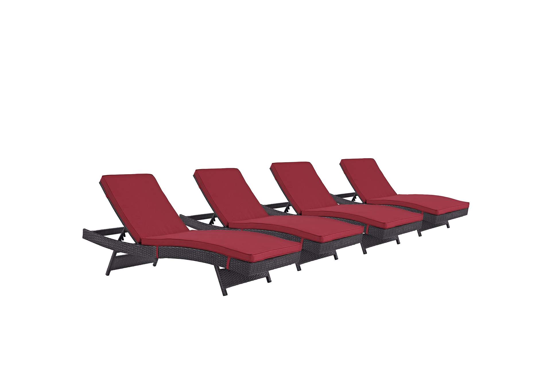 Espresso Red Convene Chaise Outdoor Patio [Set of 4],Modway