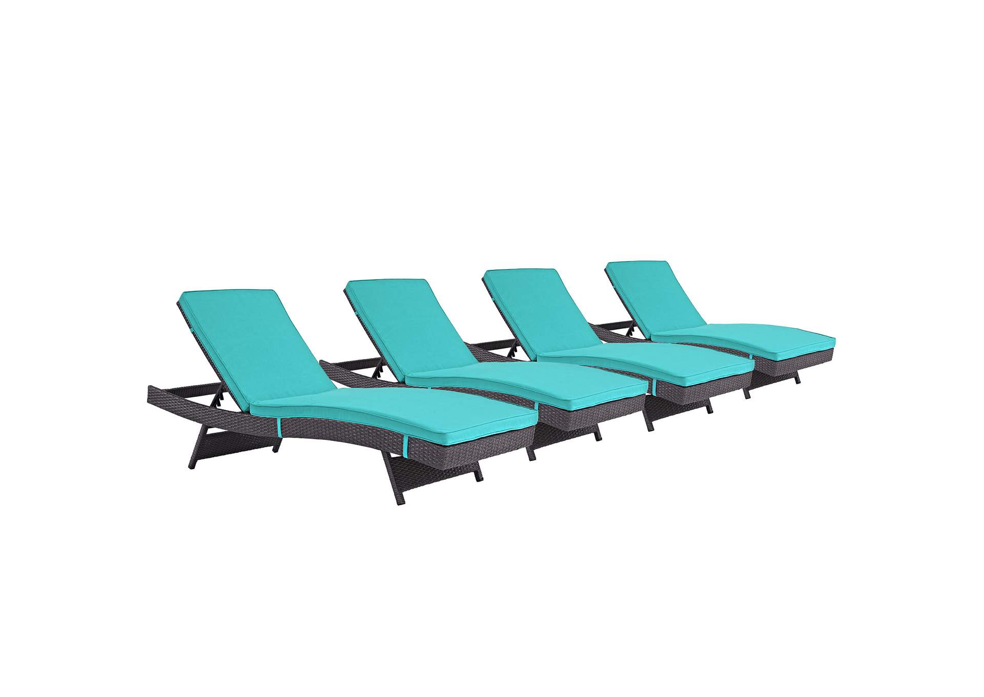 Espresso Turquoise Convene Chaise Outdoor Patio [Set of 4],Modway