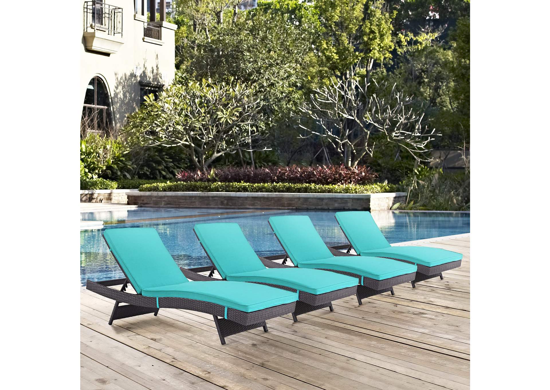 Espresso Turquoise Convene Chaise Outdoor Patio [Set of 4],Modway