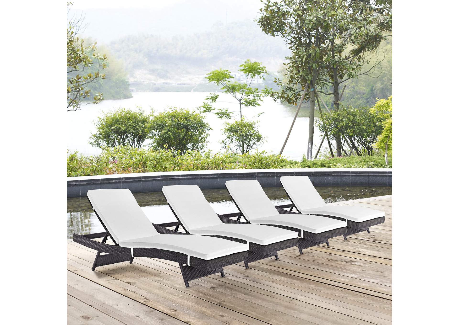 Espresso White Convene Chaise Outdoor Patio [Set of 4],Modway