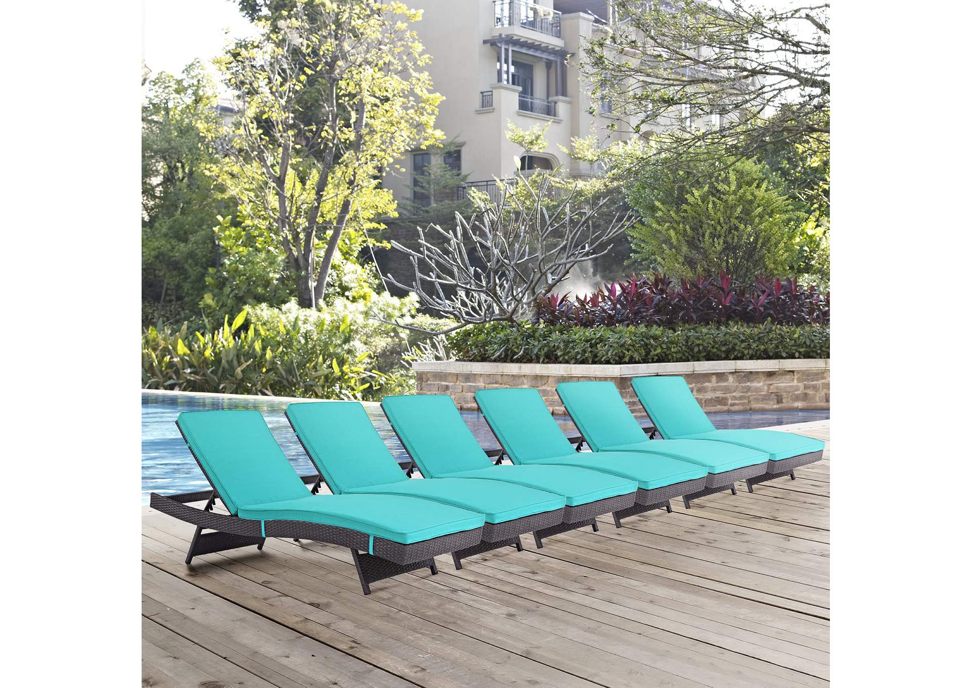 Espresso Turquoise Convene Chaise Outdoor Patio [Set of 6],Modway