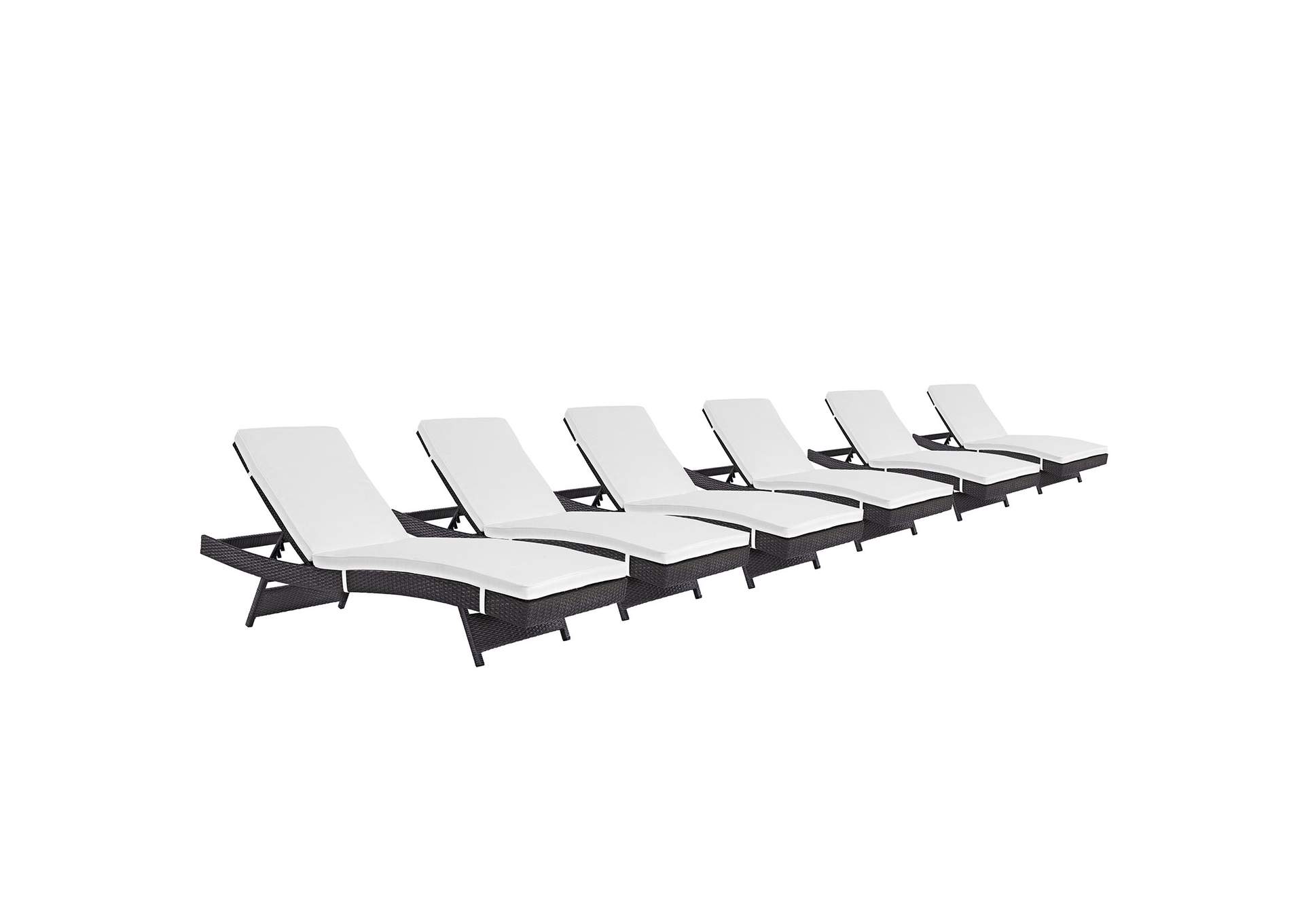 Espresso White Convene Chaise Outdoor Patio [Set of 6],Modway