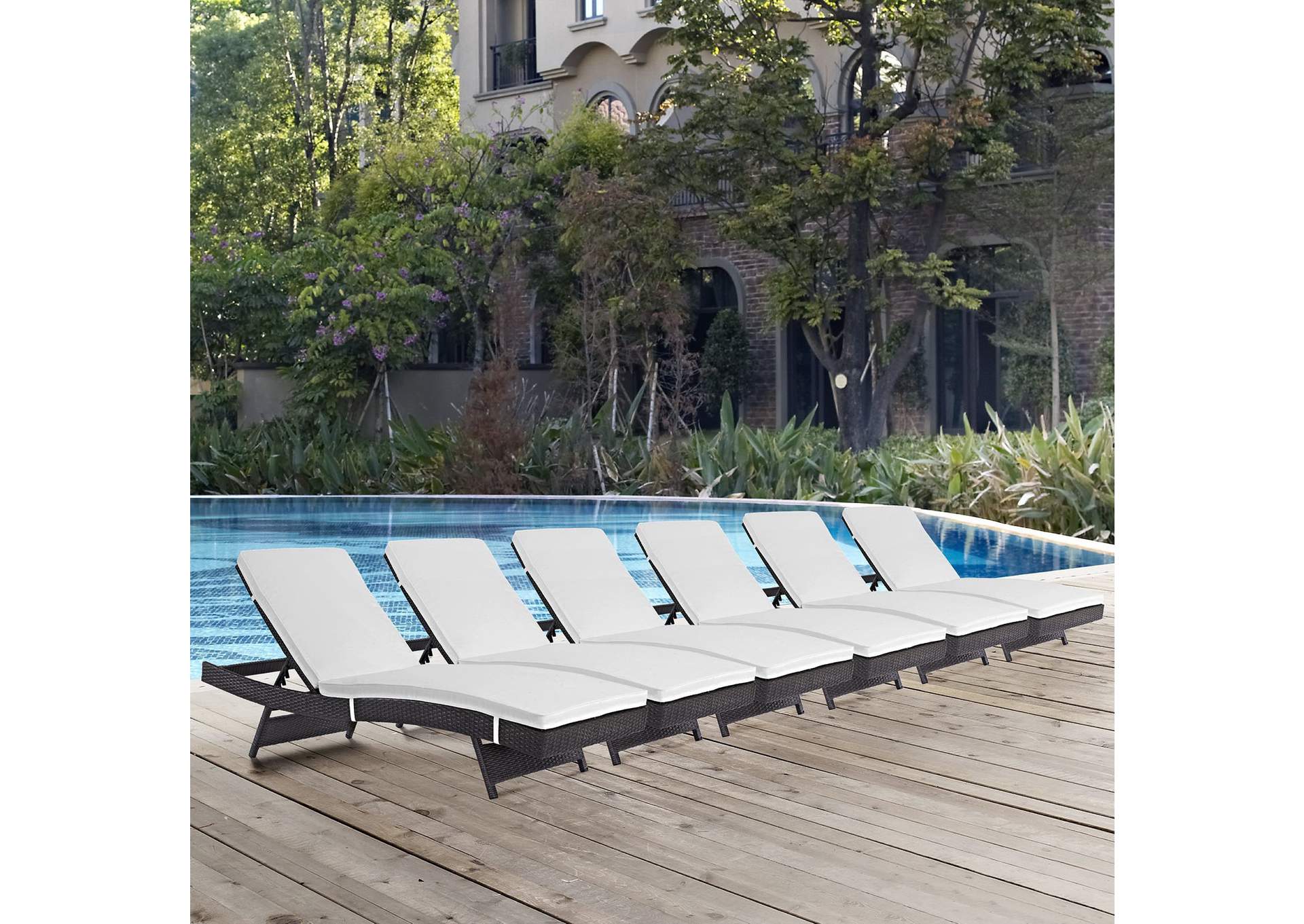 Espresso White Convene Chaise Outdoor Patio [Set of 6],Modway