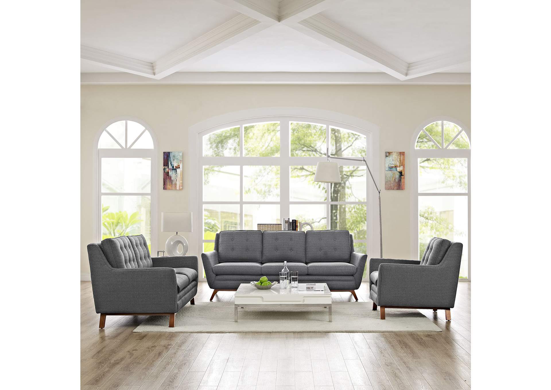 Gray Beguile Living Room Set Upholstered Fabric [Set of 3],Modway