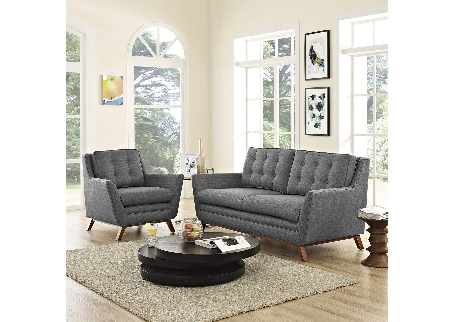 Gray Beguile Living Room Set Upholstered Fabric [Set of 2],Modway