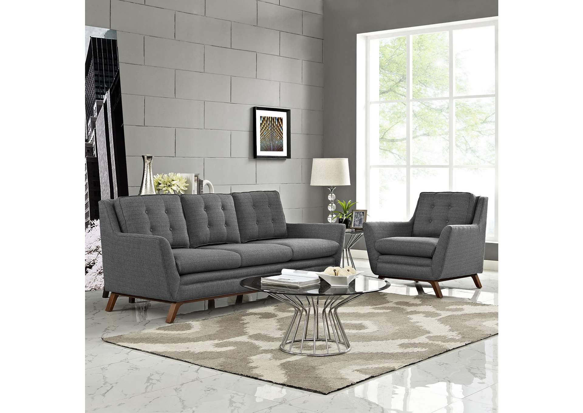 Gray Beguile Living Room Set Upholstered Fabric [Set of 2],Modway