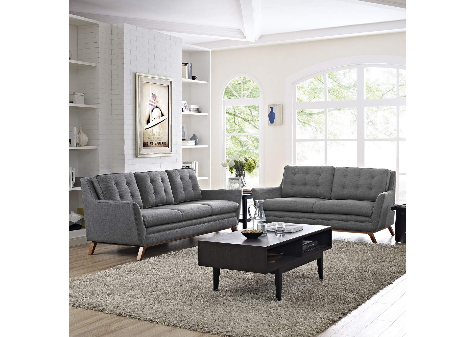 Gray Beguile Living Room Set Upholstered Fabric [Set of 2],Modway