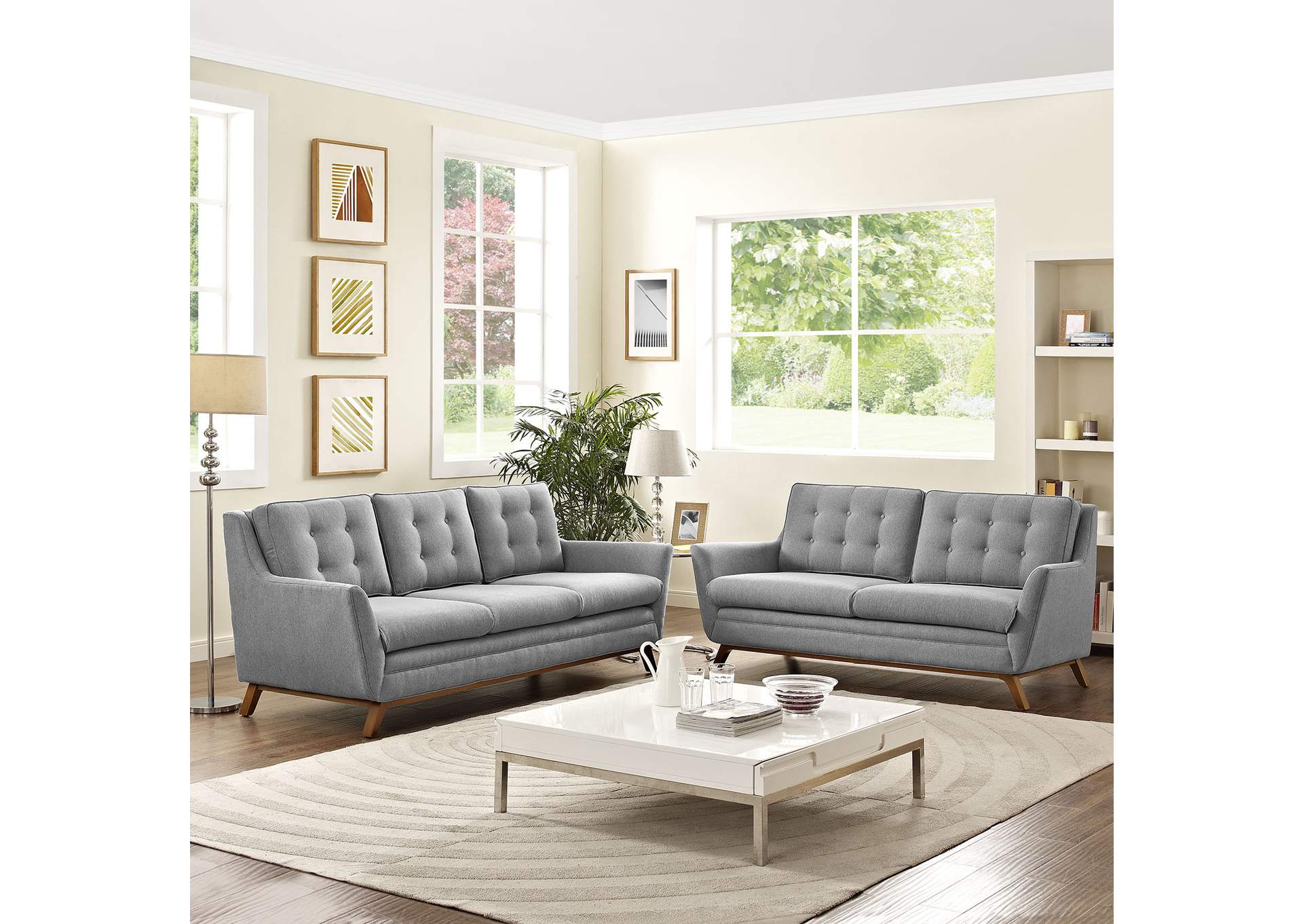 Expectation Gray Beguile Living Room Set Upholstered Fabric [Set of 2],Modway