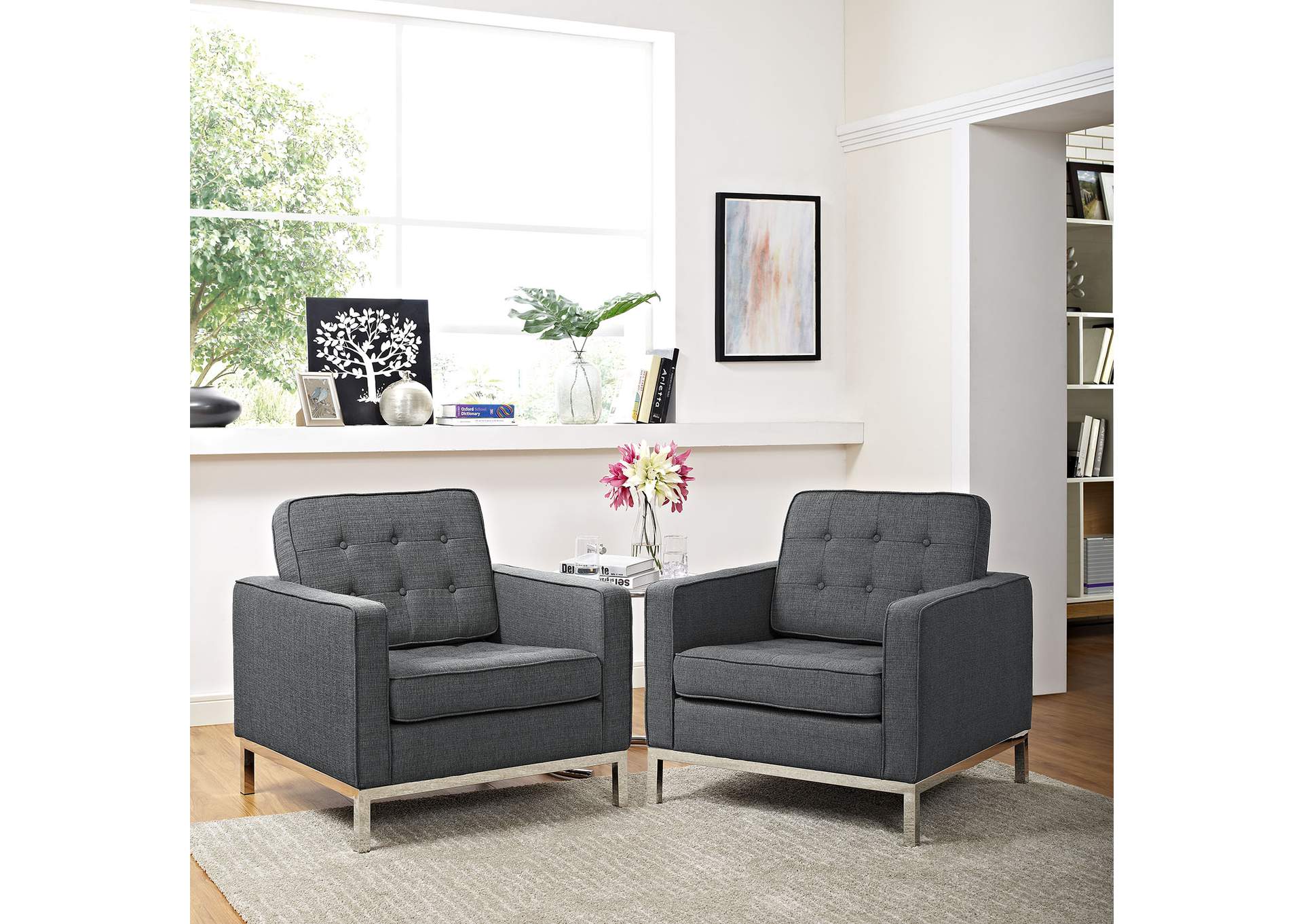 Gray Loft Arm Chairs Upholstered Fabric [Set of 2],Modway