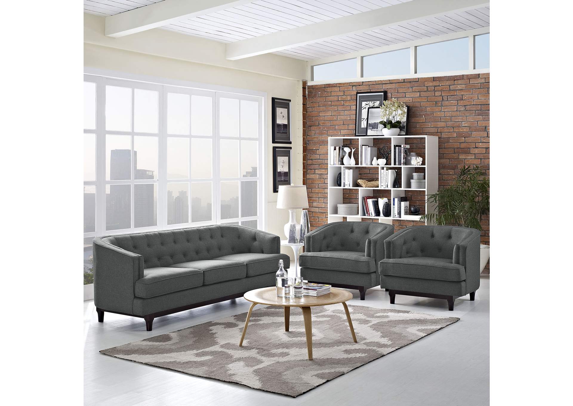 Gray Coast Living Room Set [Set of 3],Modway