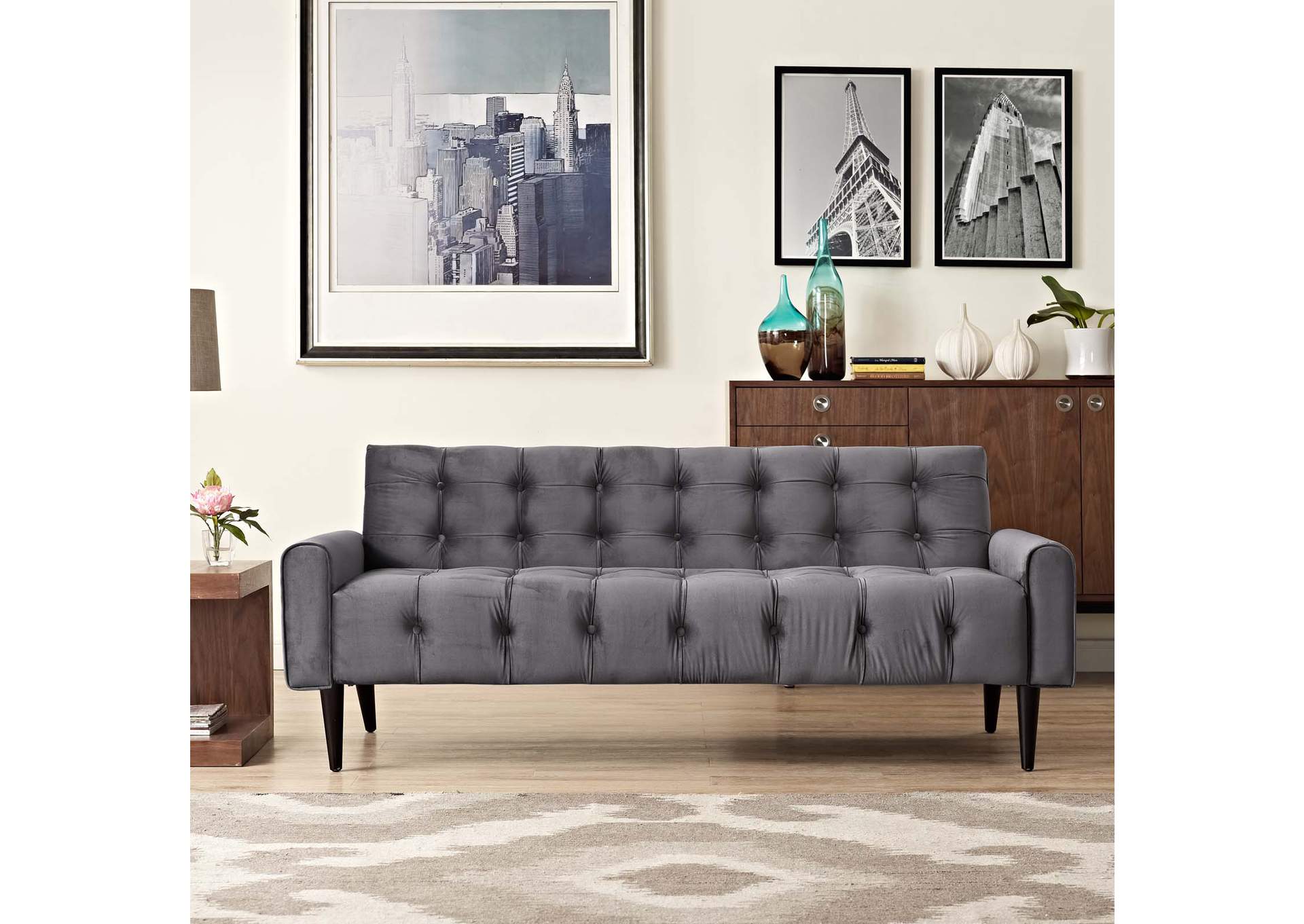Gray Delve Performance Velvet Sofa,Modway