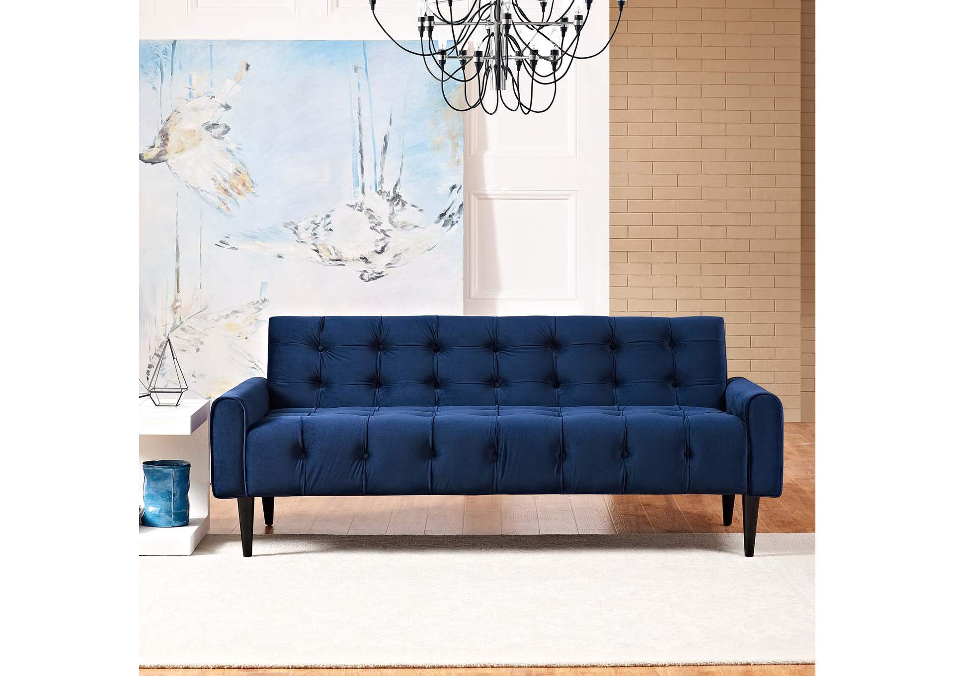 Navy Delve Performance Velvet Sofa,Modway