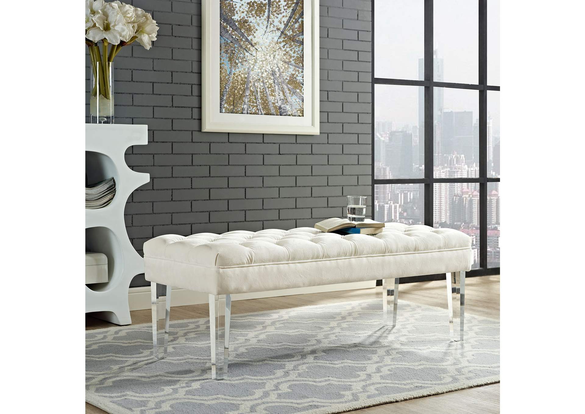Ivory Valet Performance Velvet Bench,Modway