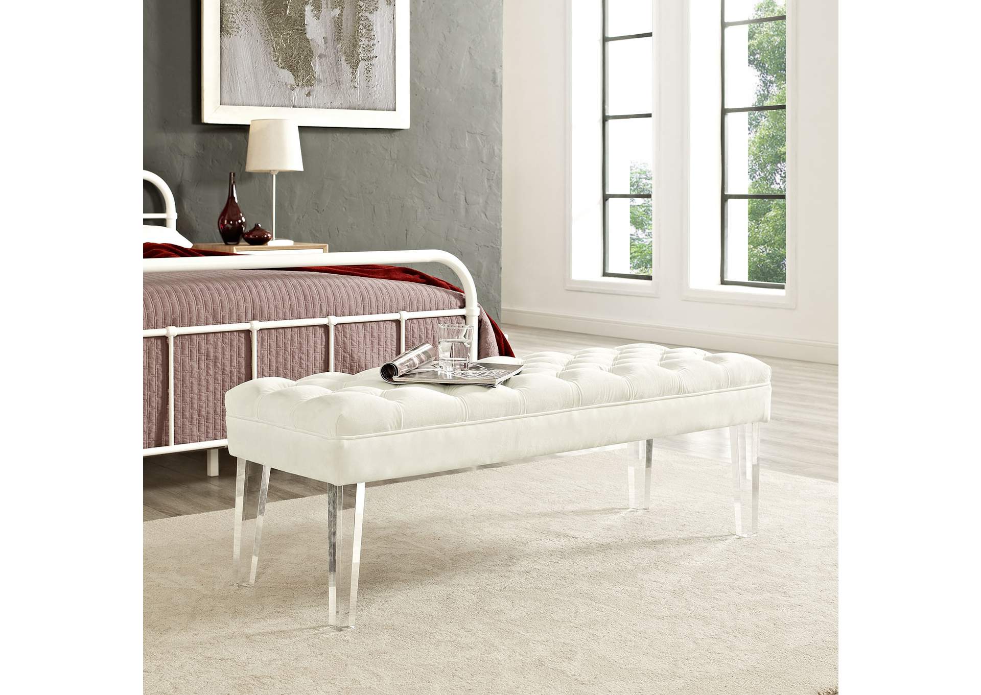 Ivory Valet Performance Velvet Bench,Modway