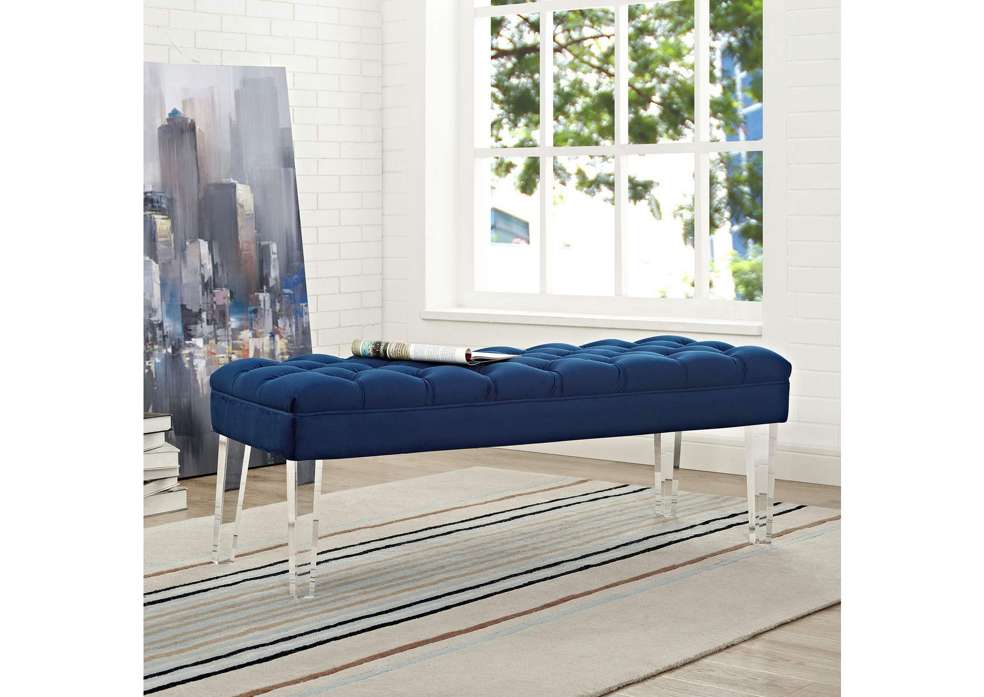 Navy Valet Performance Velvet Bench,Modway