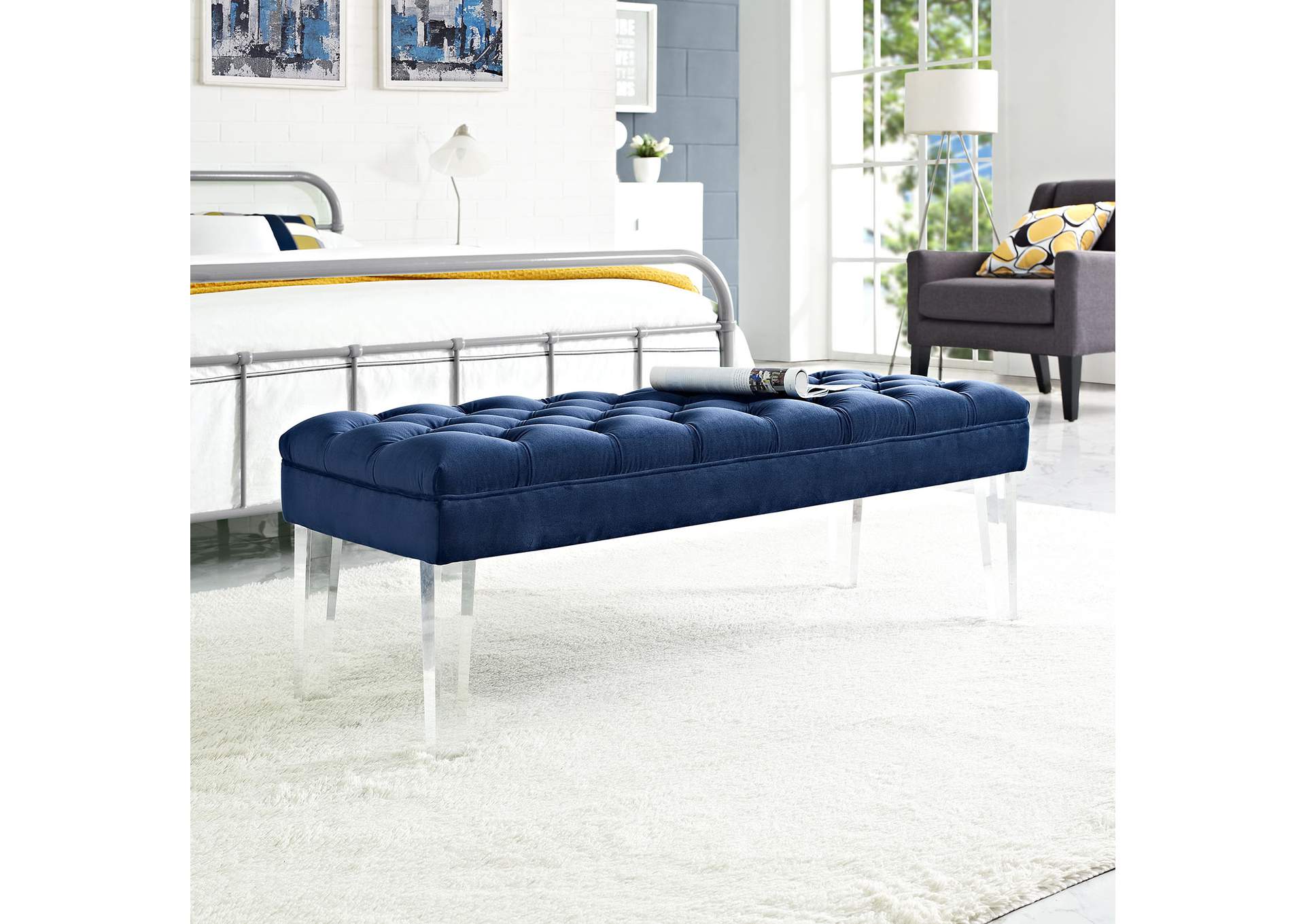 Navy Valet Performance Velvet Bench,Modway
