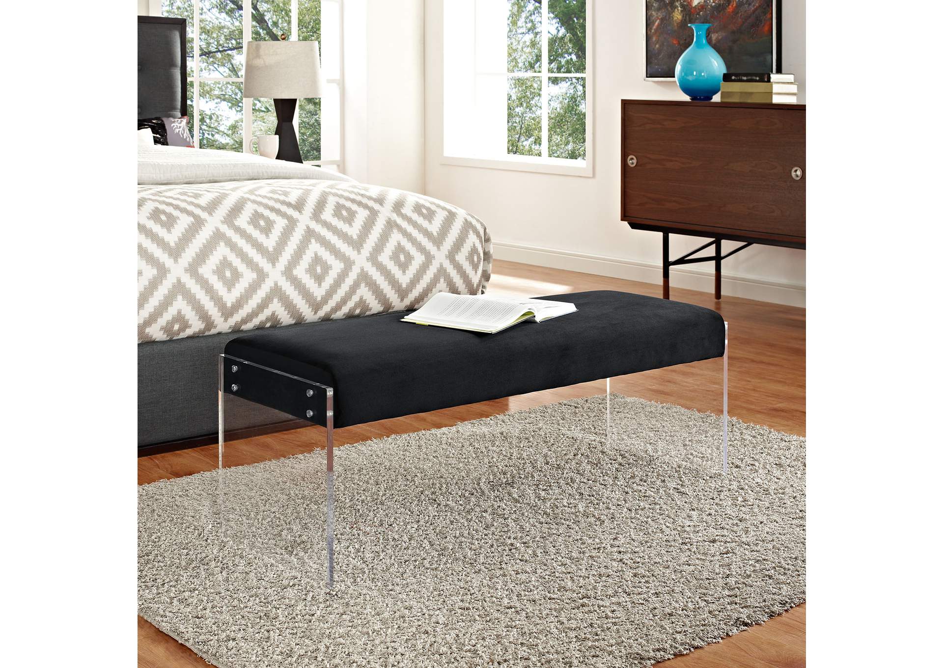 Black Roam Performance Velvet Bench,Modway