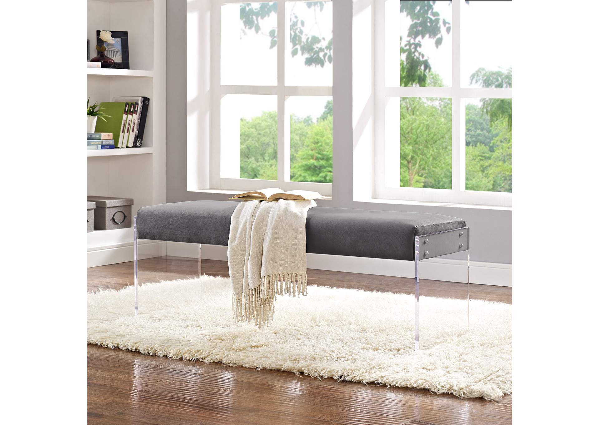 Gray Roam Performance Velvet Bench,Modway